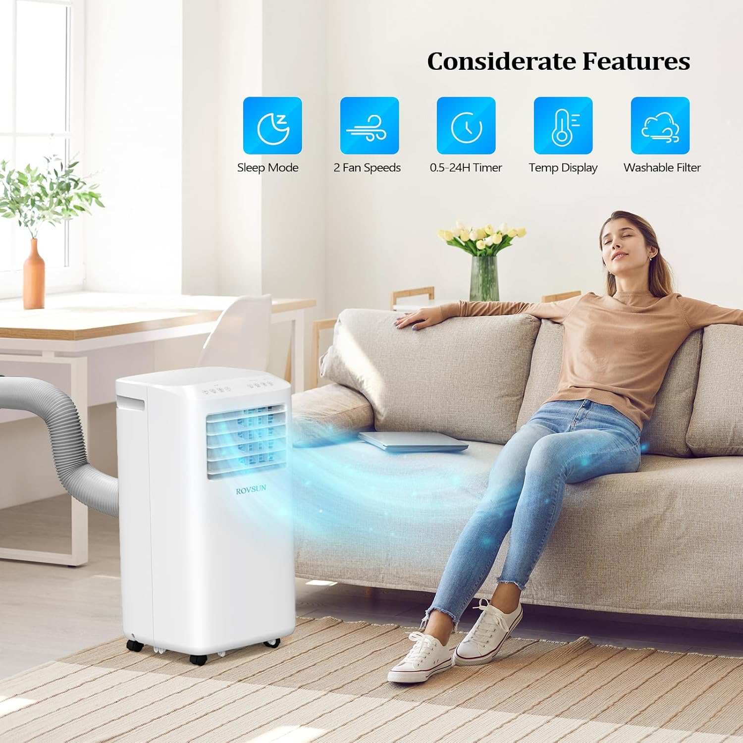 ROVSUN 10000 BTU Portable Air Conditioner with Remote Control, 3-in-1 Room AC Unit, Fan & Dehumidifier with Digital Display, 24H Timer & Installation Kits for Home Office Dorm