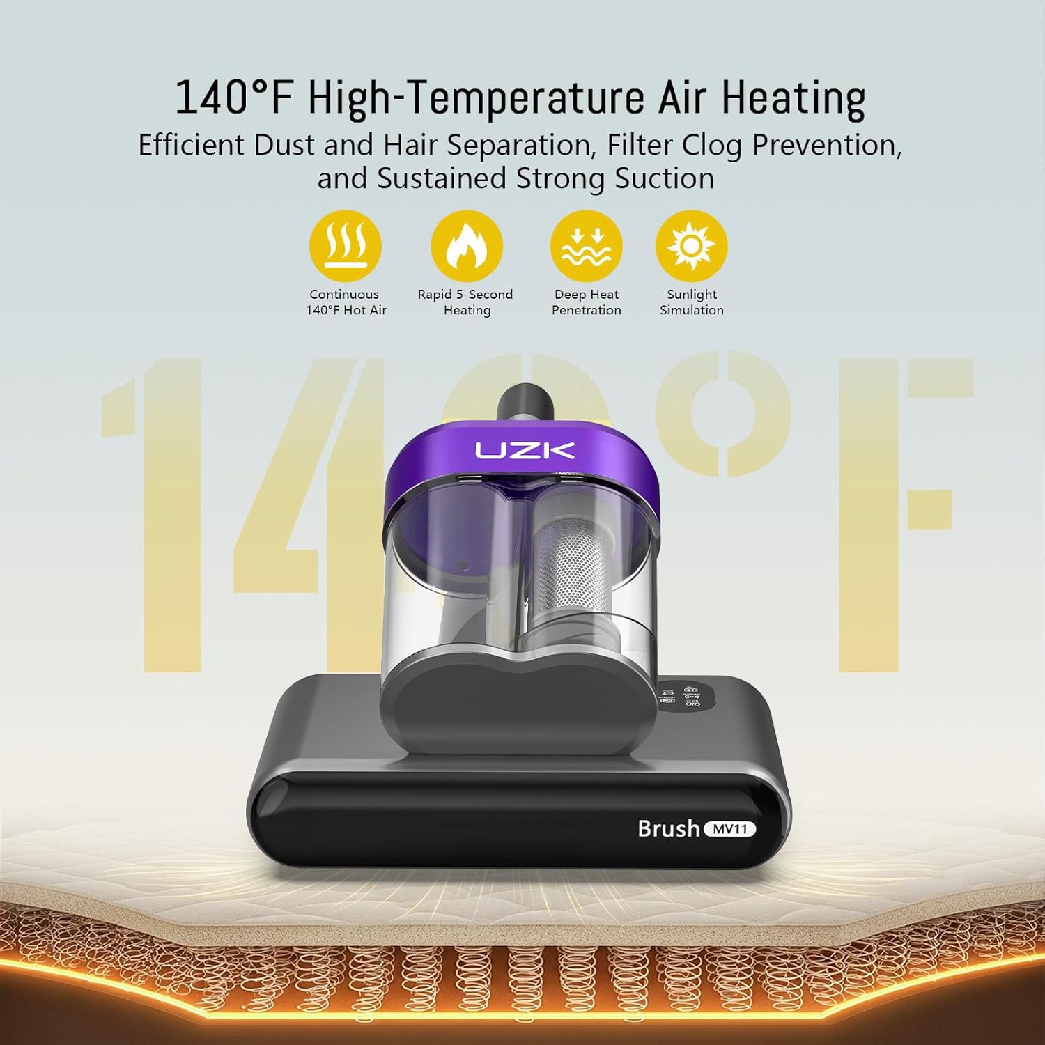 Bed Vacuum Cleaner Mattress Vacuum Cleaner,16Kpa Powerful Handheld Vacuums with UV-C Light & Double Dust Cup & High Heating & Ultrasonic & Anion for Bed Sofa (MV11,Purple)