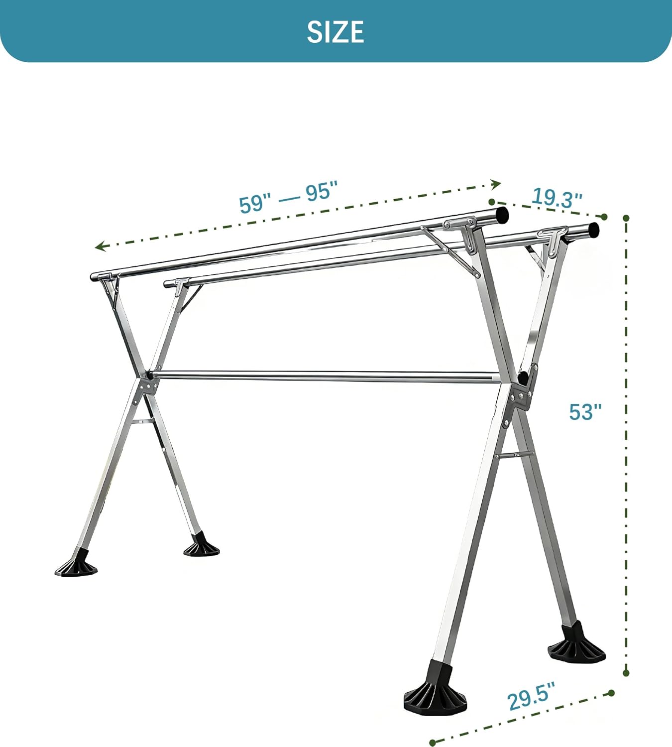 Clothes Drying Rack 95 Inches Folding Indoor Outdoor, Drying Rack Clothing Collapsible Windproof, Foldable Laundry Drying Rack, Heavy Duty Stainless Steel Clothes Rack, Coat rack, 20 Hooks 12 Clips