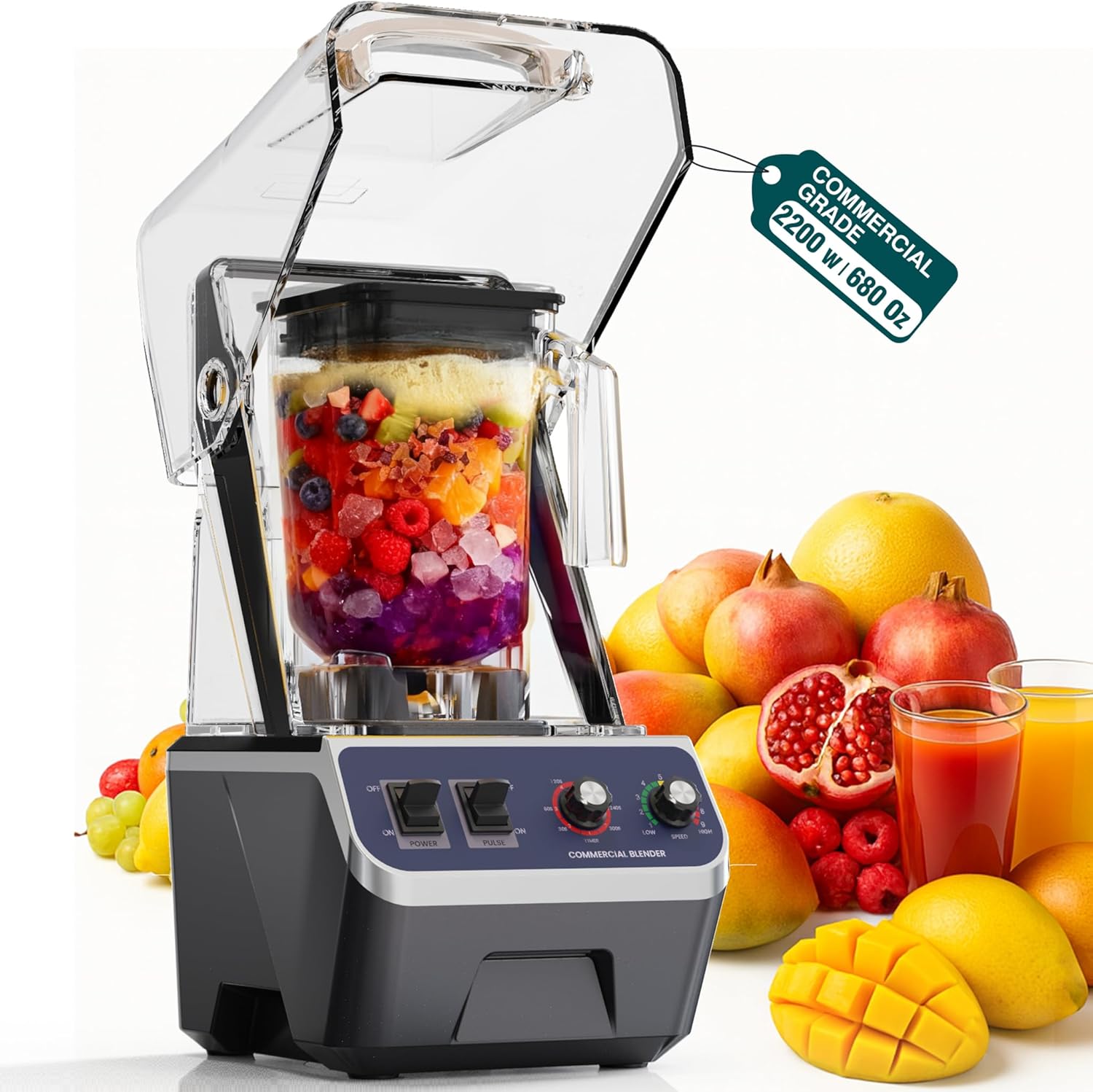 WantJoin Commercial Blender- 68Oz Professional Quiet Smoothie Blender with Shield, High-speed Ice Breaker for Heavy Duty Restaurant,Blenders for Frozen Drinks Shake Juice,Dishwasher Safe 2200W