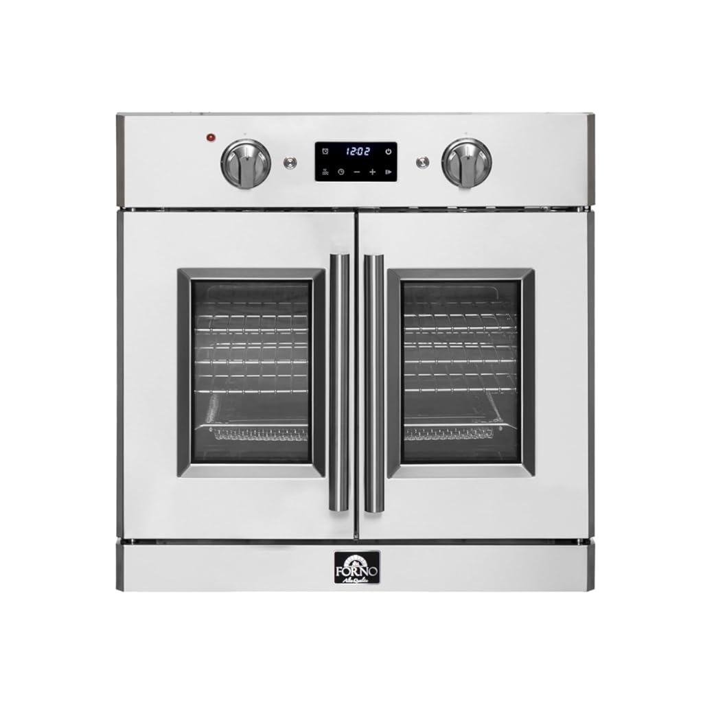 FORNO Gallico 30-Inch Electric French Door Stainless Steel Wall Oven - 240V 3500W 4.32 Cu. Ft. Electric with LED Display Screen - Wall Oven with Telescopic Racks with Air Fry and Drip Tray
