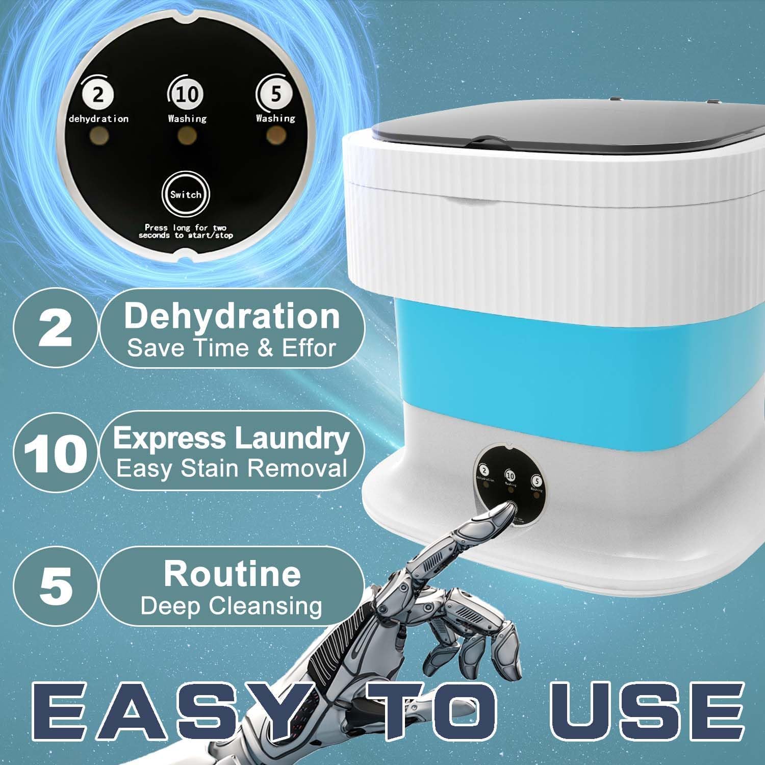 Portable Washing Machine, 16L Large Capacity Mini Washing Machine, Small Foldable Collapsible Washer and Dryer with Spin for Travel, Socks, Baby Clothes, Underwear (Blue)