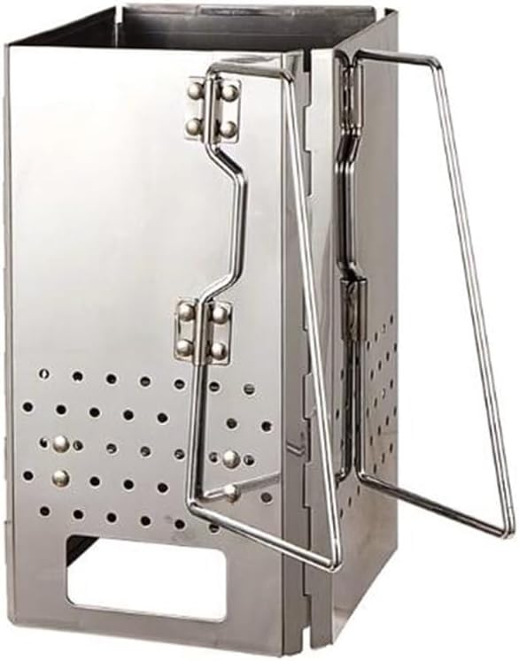 Collapsible Stainless Steel Charcoal Grill, Chimney Starter, Portable BBQ Folding Charcoal Grill For Grilling Outdoor Cooking Accessories, 15.5*15*29cm, Silver, XSCQ01