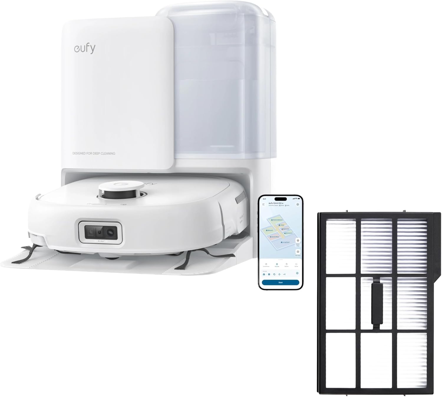 eufy Robot Vacuum E25 White & Replacement Filter for RoboVac (Bundle)