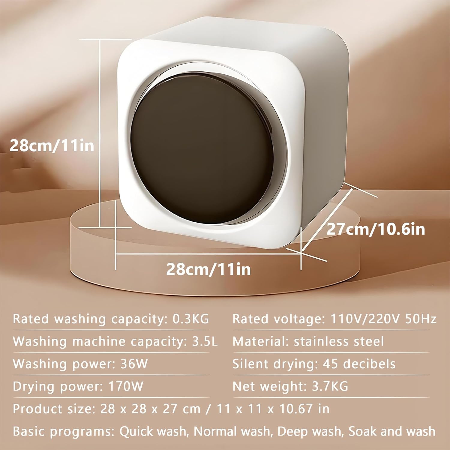BANGBANGJI 2-in-1 Mini Portable Washer and Dryer Combo, 3.5L Compact Dryer, with LCD Control Panel, Washing Capacity 0.3kg for Small Items of Clothing, Underwear, and Socks Desktop
