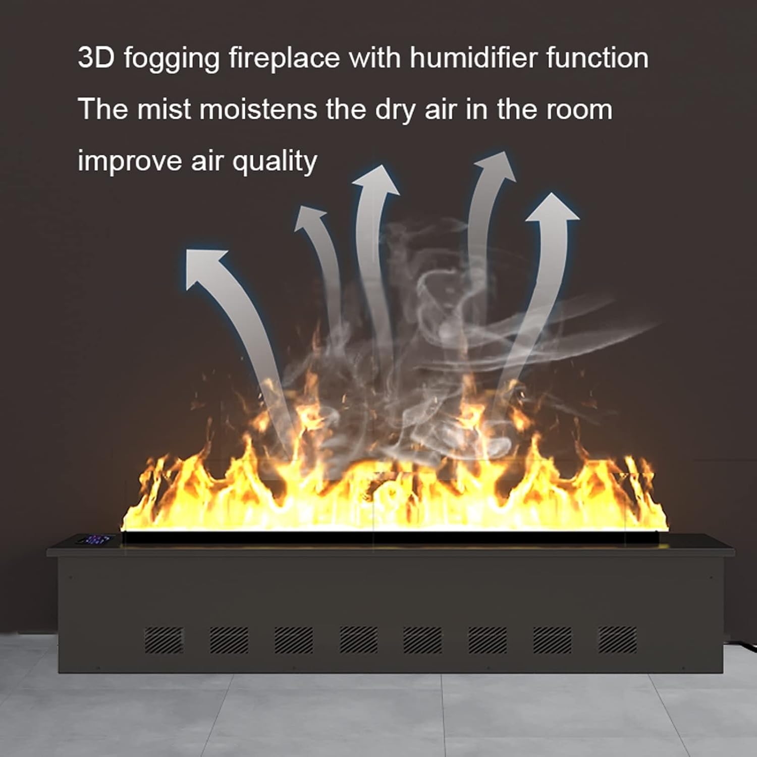 3D Water Vapor Fireplace with Humidifier Flame 200-750W Wall Mounted Fireplace with Adjustable Flame Color and Speed, Remote Control, Smart LCD Touch Screen,(39.3in)