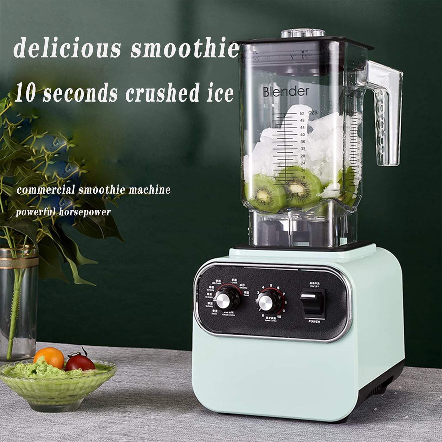 Blender, 2L Commercial Smoothie Maker with 10 Speeds and 4 Dimensional Spoiler Function, with 8 Stainless Steel Blades, 1600W Power Motor, Can Make Smoothies or Milkshakes and More