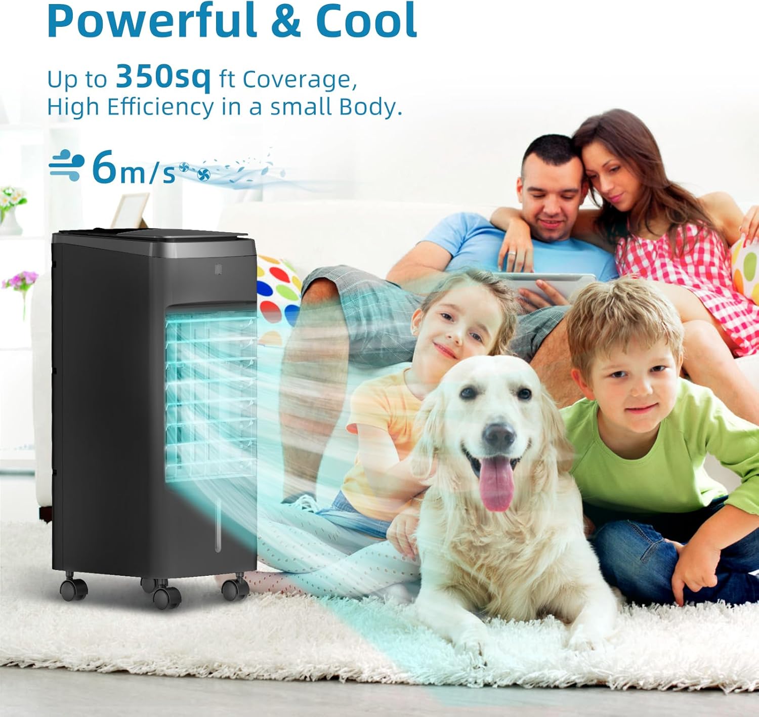 NOMEY Evaporative Air Cooler, 3-IN-1 Air Conditioner Portable for Room w/ 4 Modes & 3 Speed, 12H Timer, 1 Gal Detachable Water Tank, 4 Ice Packs, Remote, 70° Oscillation Air Cooler for Bedroom Indoor