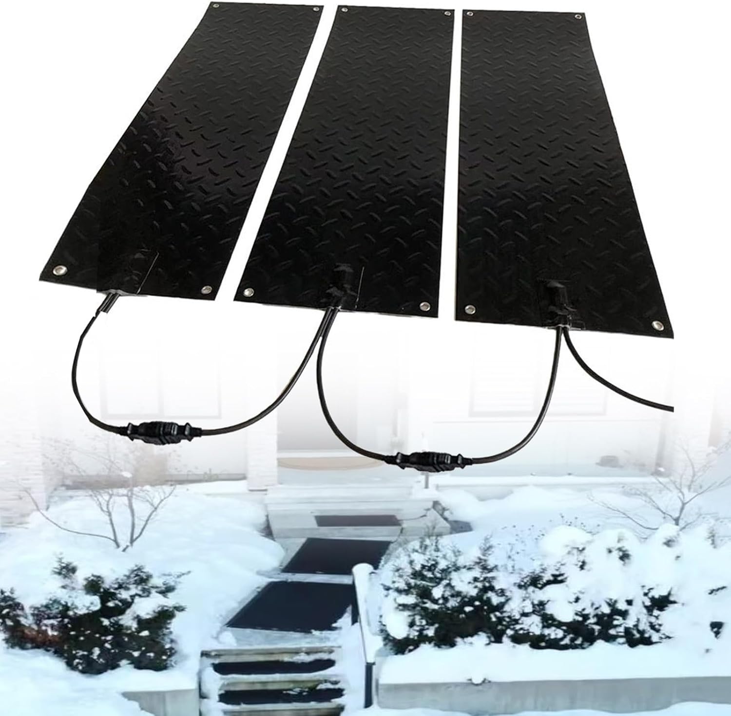 1/2/3/4/5 Pcs Snow Melting Walkway Mats, Outdoor Non Slip Rubber Heated Mat, 2 in/h Melting Speed Waterproof Ice Heated Pad with Power Cord for Steps Entrance Roof Driveway(5 Pcs,11.8x48in)