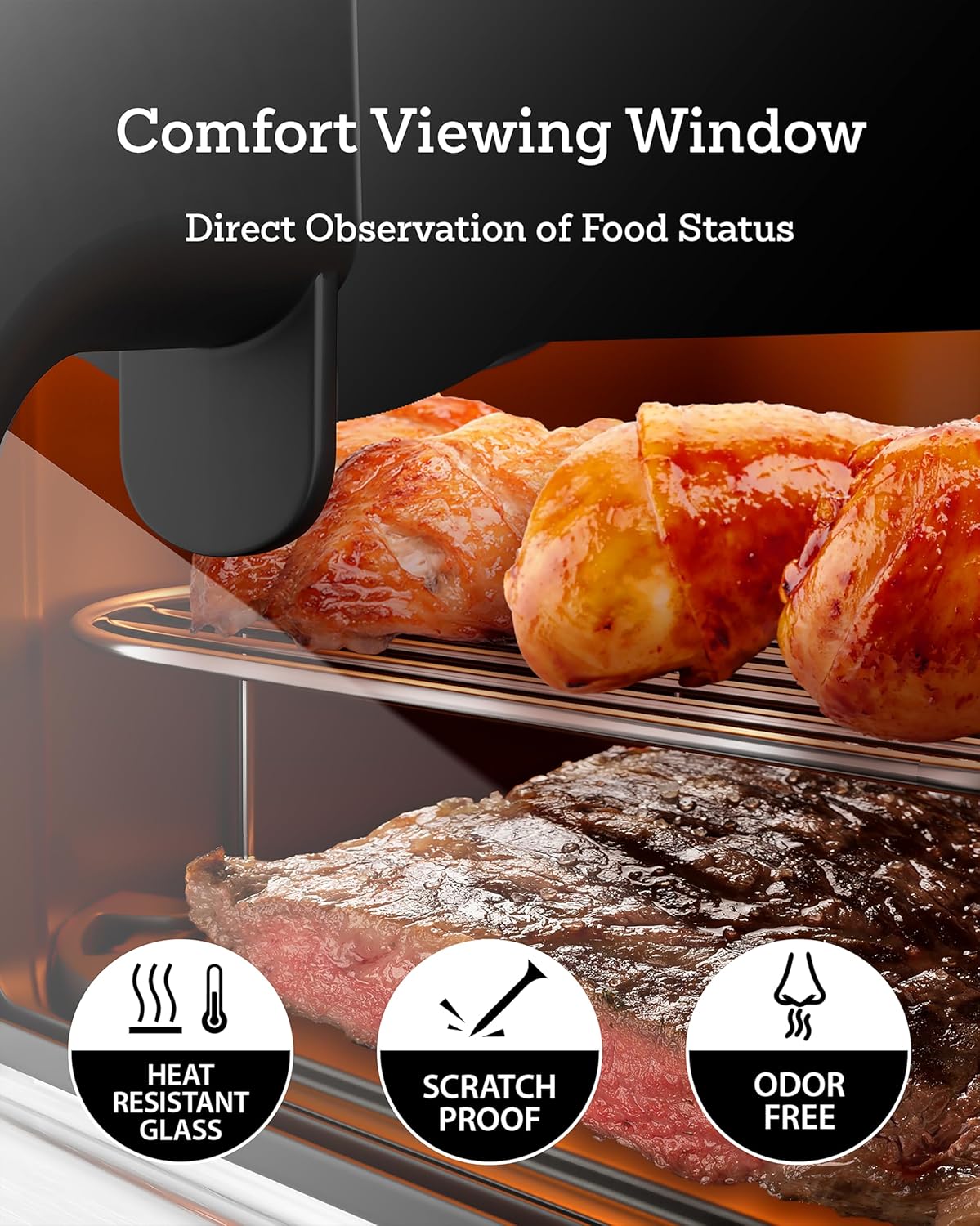 Stainless Steel Air Fryer 6 Qt, Ceramic glaze Air Fryer, Stainless Steel Housing& Full Metal Inner Pot, PTFE and PFAS Free, 9 Digital One-Touch Cook Functions,120°F~450°F, 1700W