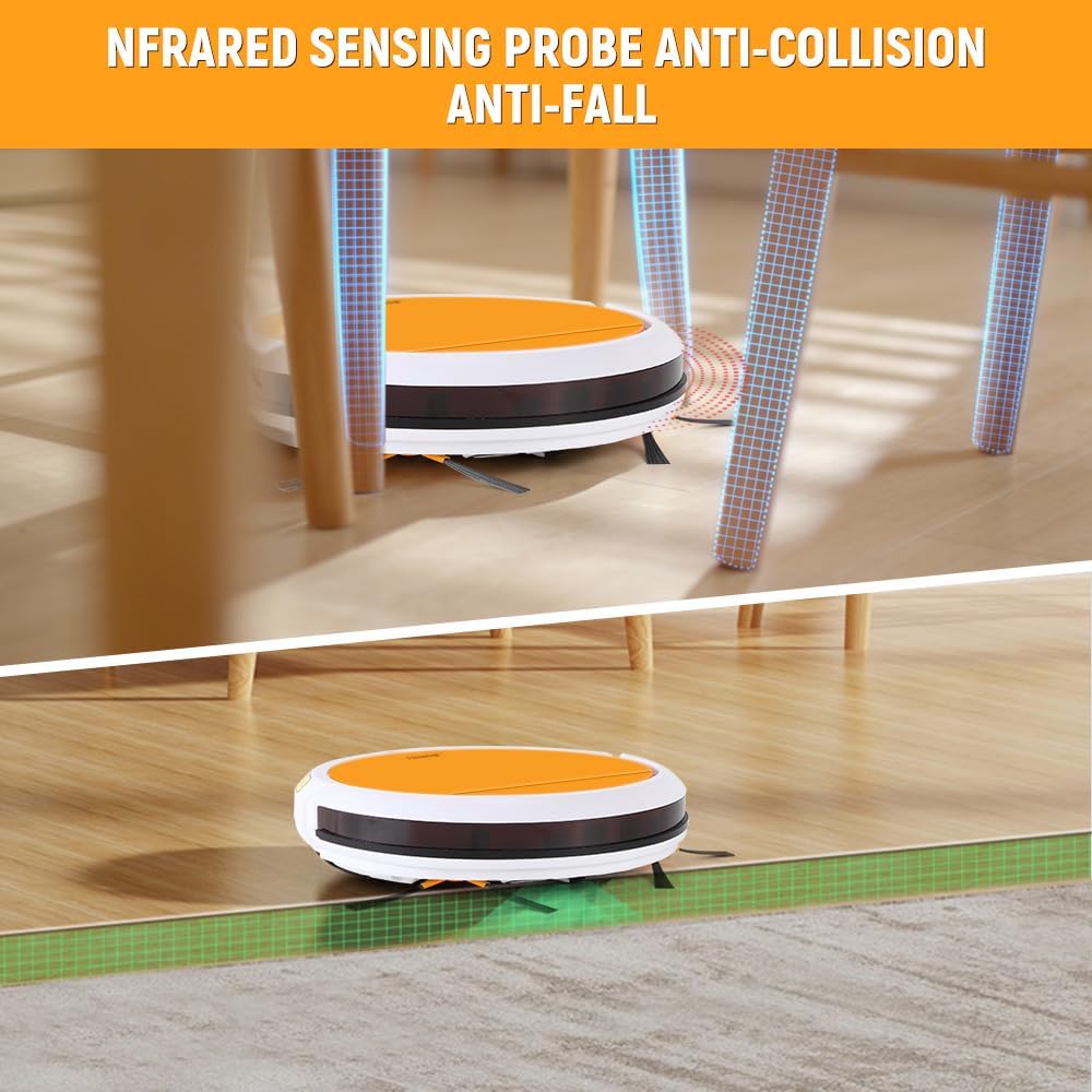 Hoteche Robotic Vacuum Cleaner with 450ML Dustbin, Auto Zigzag Cleaning, Gyroscope Navigation, 1000PA Suction, Fall-Arrest & Anti-Collision