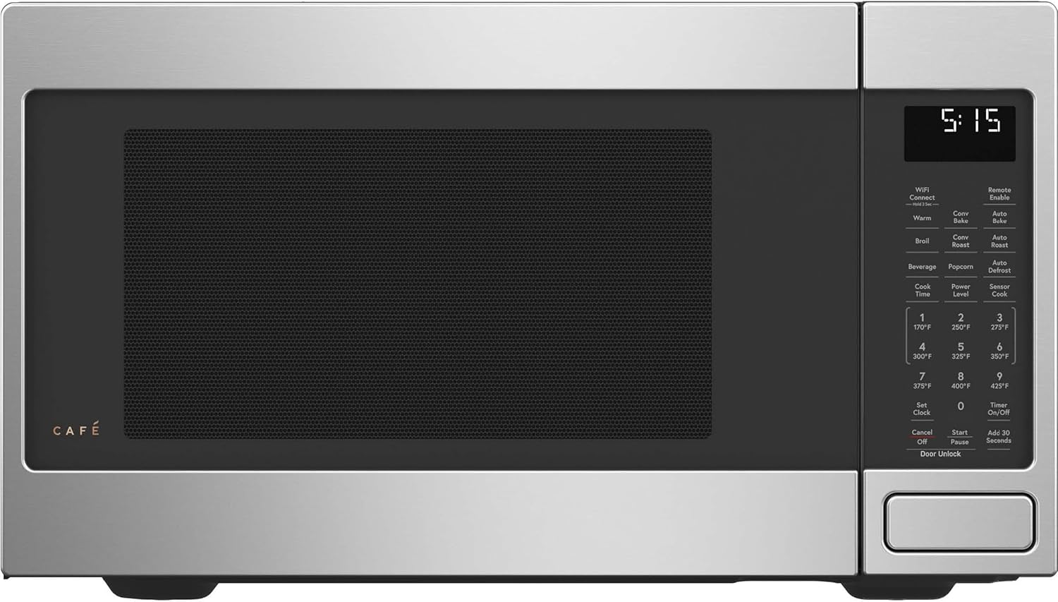 Café CCWK15C1WSS Countertop Convection Microwave Oven with Child Lock Technology, Broil, Auto-Cook, Roast, Defrost, Warm, Scan-to-Cook WiFi-Connectivity, 1000W,1.5 Cu. Ft, Stainless Steel