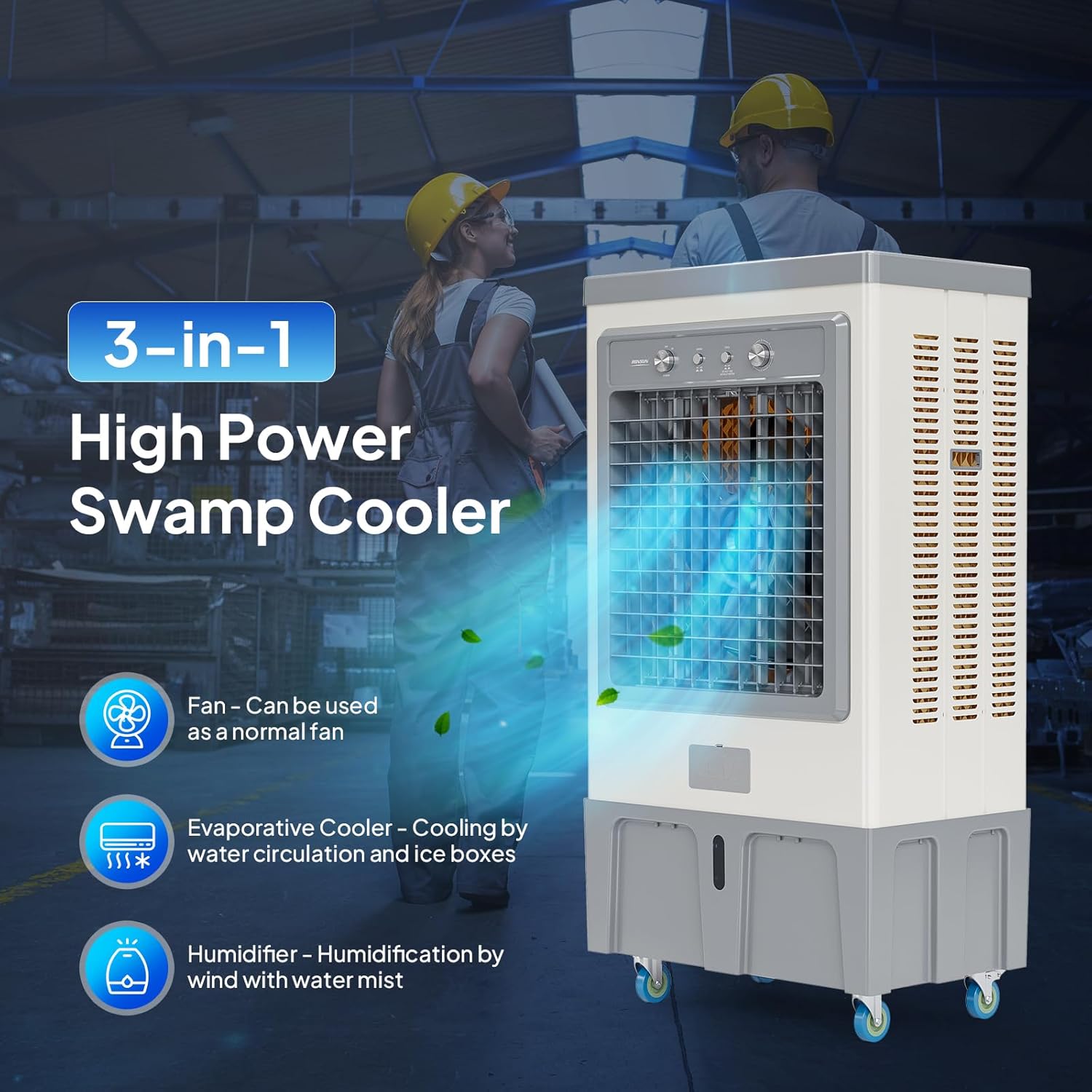 ROVSUN 9000CFM Commercial Portable Air Cooler, 34.3Gal/130L Evaporative Swamp Cooler, 3-IN-1 Cooling Fan with 3 Speeds, 4 Ice Packs, Humidifying Oscillating Fan for Shop, Factory, Garage