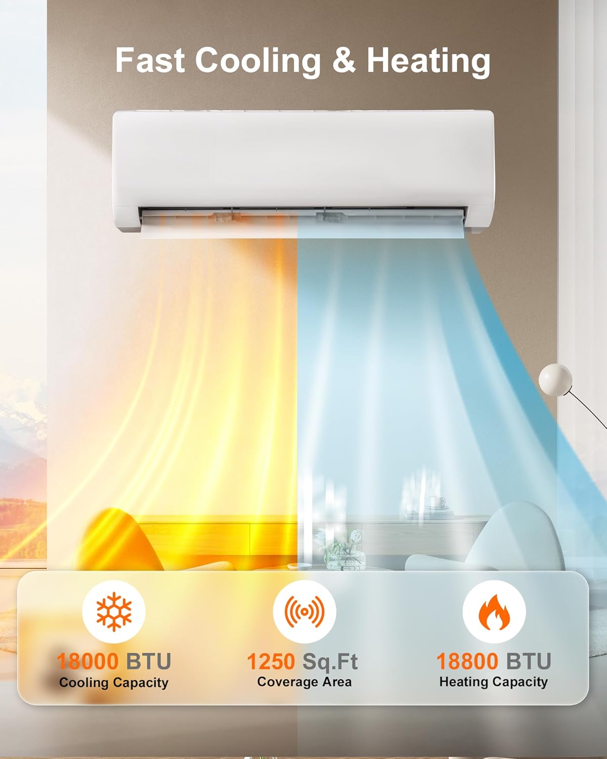 Energy-Efficient 230 V Mini Split Air Conditioner Inverter Heat Pump - 18000 BTU, Ductless Wall Mounted Precharged 17 SEER2 AC Unit with Installation Kit, Cool Up to 1250 sq.ft