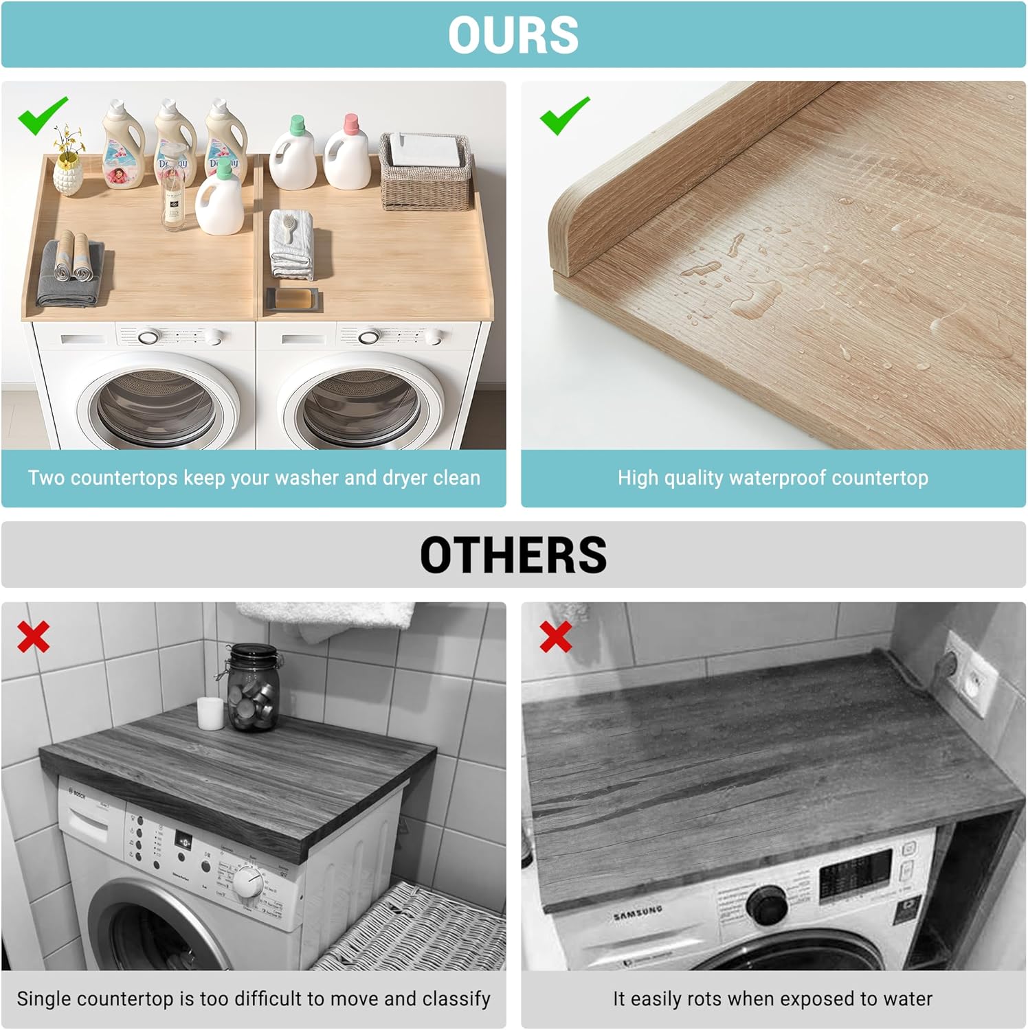 WOLKI Washer Dryer Countertop,Wooden Laundry Countertop Over Washer And Dryer Set Of 2 With Storage Shelf Laundry Room Organization（27.5