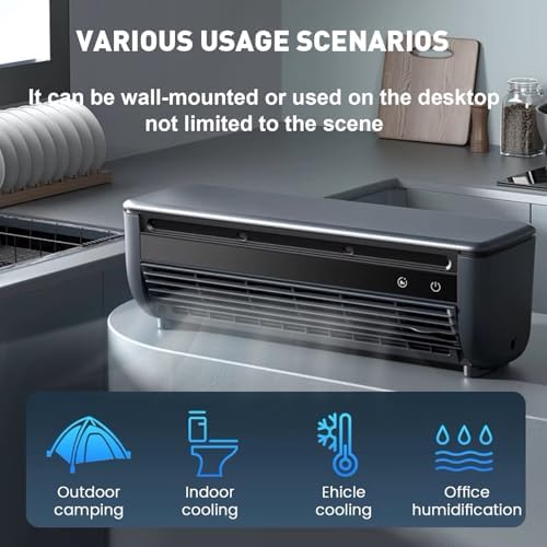 Wireless Charging Quiet AC No Drilling Kitchen Cooling Air Conditioning Three Wind Speeds, with Adjustable Spray Portable Wall Mounted Airs Conditioners Fan,for Home Office, Bedroom (White)