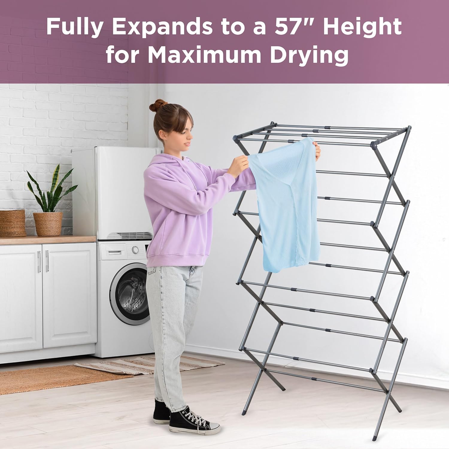 BLACK+DECKER 4-Tier Expandable Collapsible Clothes Drying Rack, Telescopic Height, Foldable Space-Saving Laundry Air Dryer for Towels, Shirts & Delicates – Durable Steel, No Tools Needed