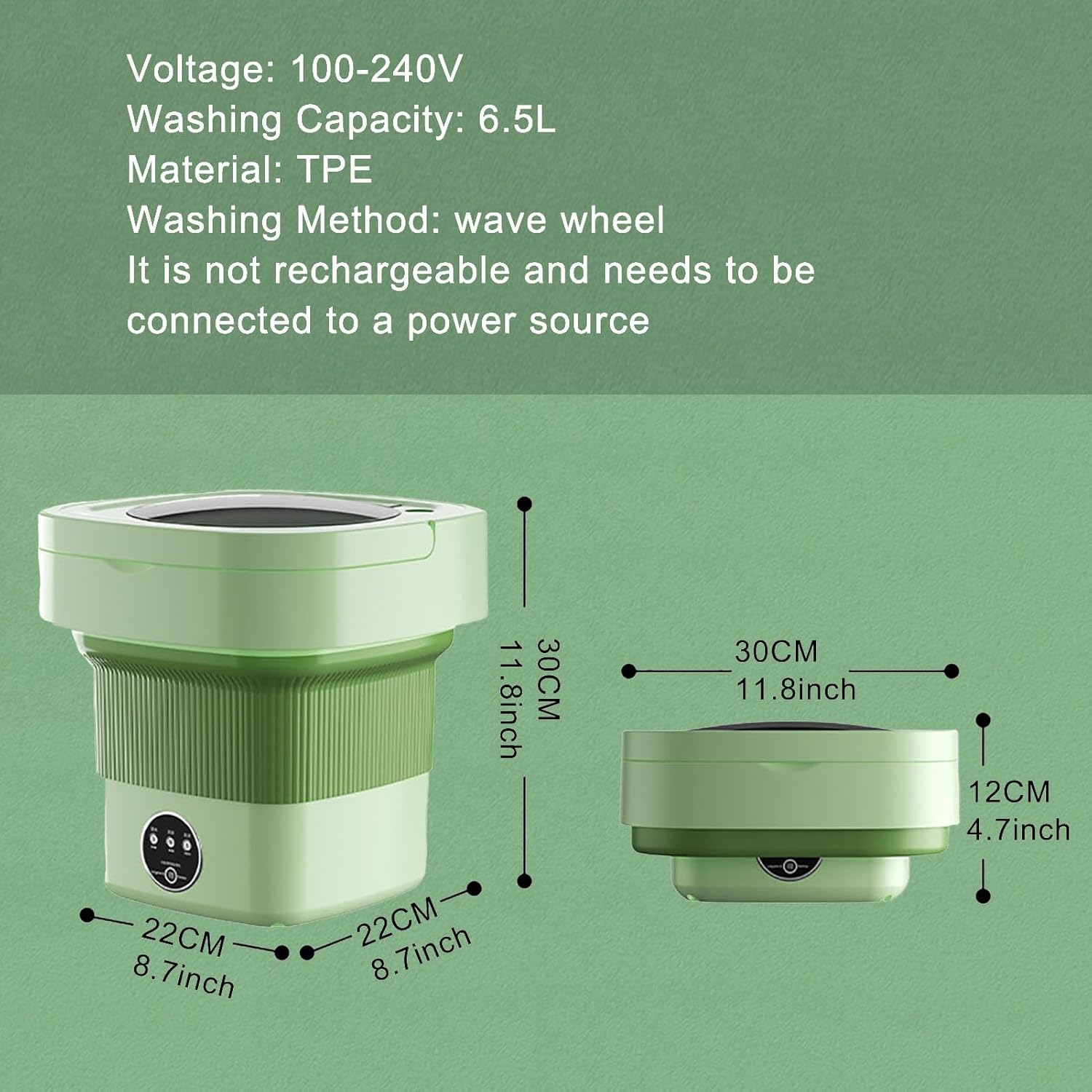 Portable Mini Washing Machine - Compact & Foldable Washer with Drain Basket for Apartment, Efficient Laundry Solution (Green)