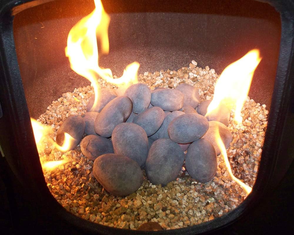 The Blue Rooster Ceramic Fireplace Pebbles for Gas Fireplaces, Tables, and Chimineas - Gray