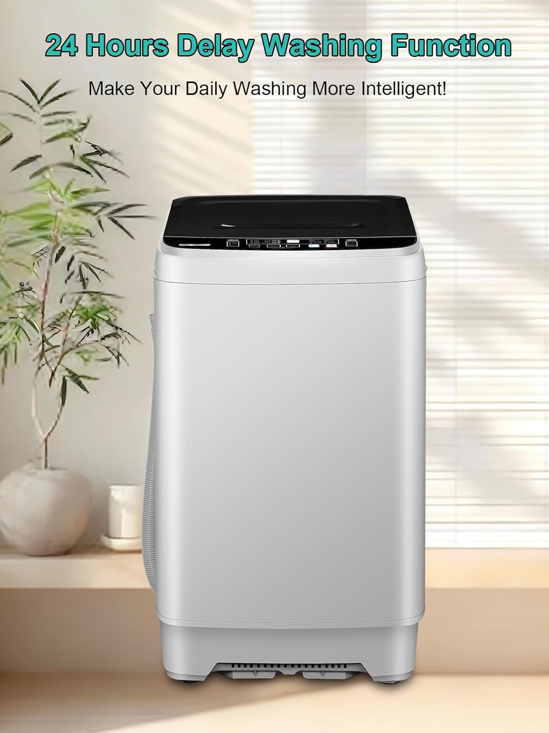 Full-Automatic Washing Machine 17.7 lbs Small Compact Portable 10 Wash Program & 8 Water Level Compact Washer with LED Display Ideal for Apartments, RV, Camping, White