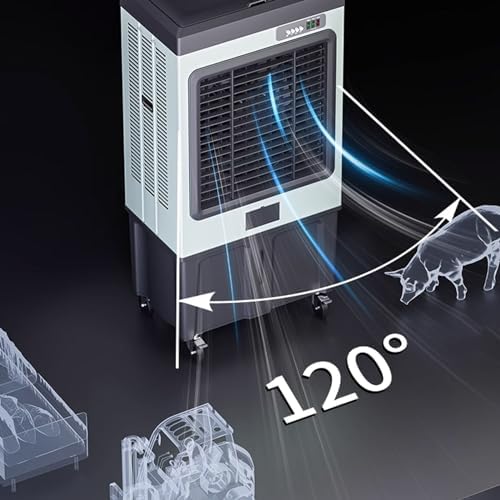 Generic Swamp Cooler Air Conditioner Metal Body 3 Speeds 120° Oscillation with 100L Water Tank with Universal Wheels 4 Ice Packs for Outdoor Indoor Use, FGGGURBDC-HEIGHT130CM/100L