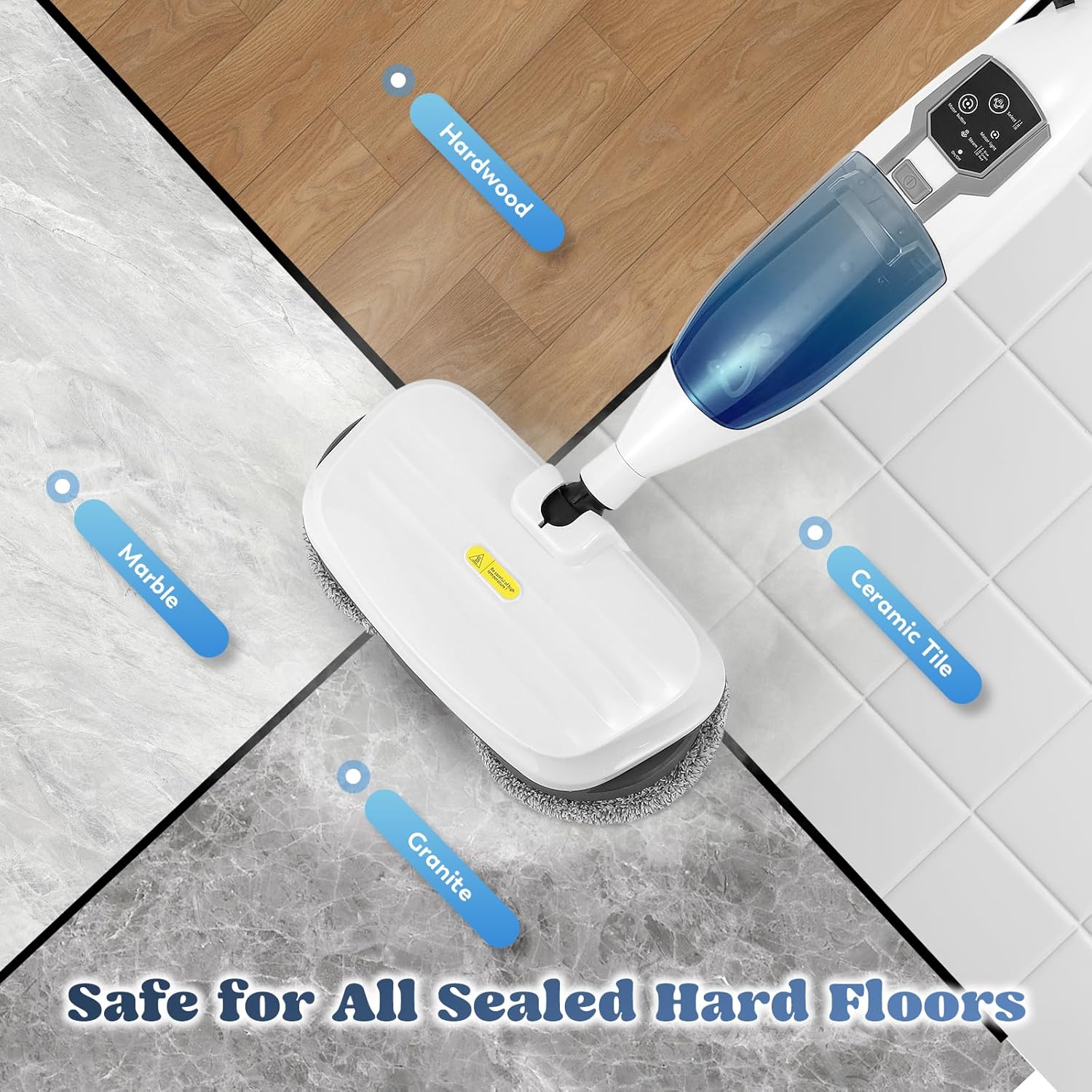 Moongiantgo Scrubbing Steam Mop for Hardwood Floors, Handheld Spin Mop with 3 Steam Modes Rotating Mop Pads, Electric Floor Scrubber Machine Detachable Steam Cleaner Mop for Grout and Tile Floors (A)
