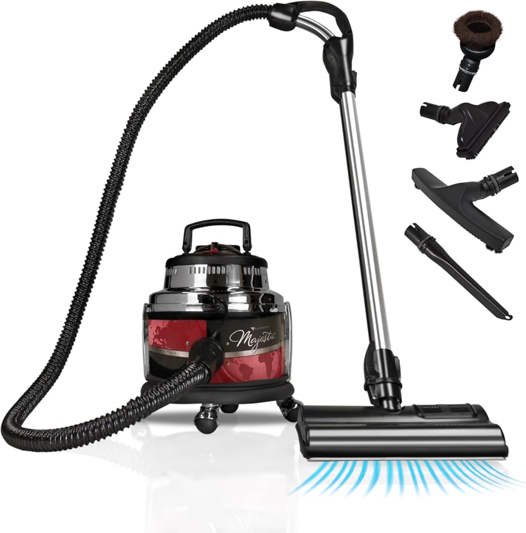 Filter Queen Majestic Surface Cleaner, Red, Canister Vacuum with Bagless Cyclonic Action, The Ultimate All-in-One Cleaning Machine