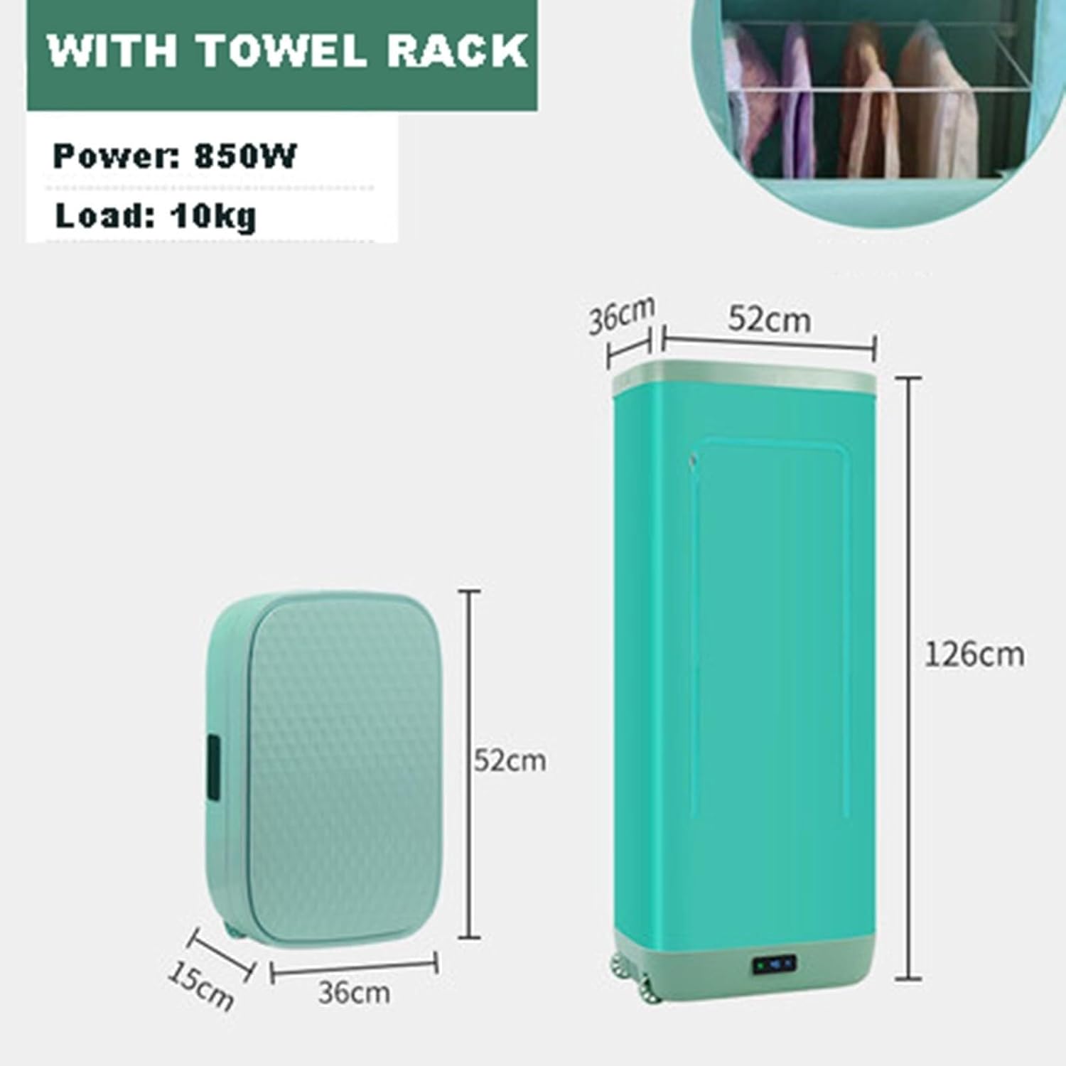 Travel Dryer 850W Clothes Dryers, Hanging Clothes Steamer, Load 10kg, Clothes Care Machine, Timer, Foldable Tumble Dryer