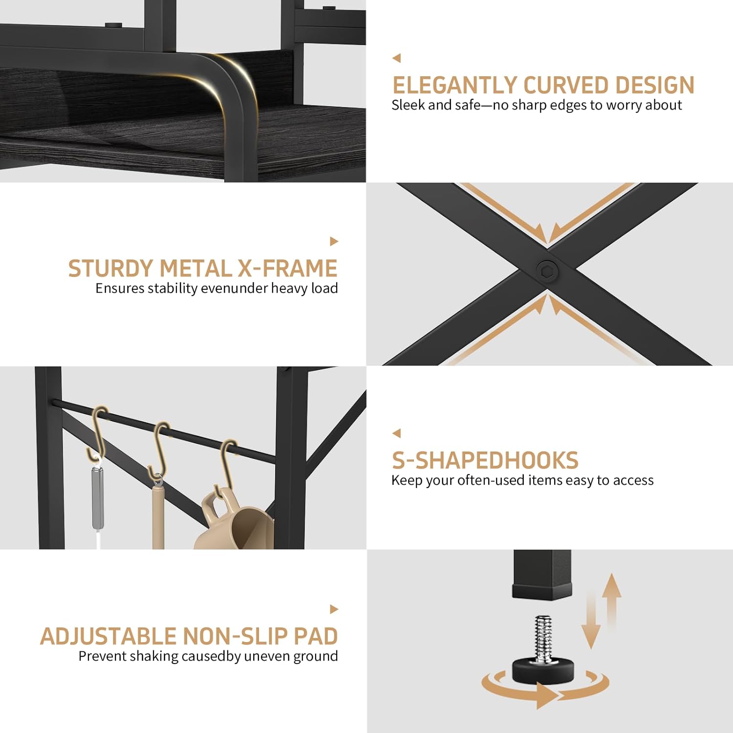 4-Tier Mini Fridge with Storage,Mini Fridge Shelf,Microwave Stand with Storage,Bakers Rack with Storage Shelf,Microwave Oven Stand with,Mini Fridge for Dorm