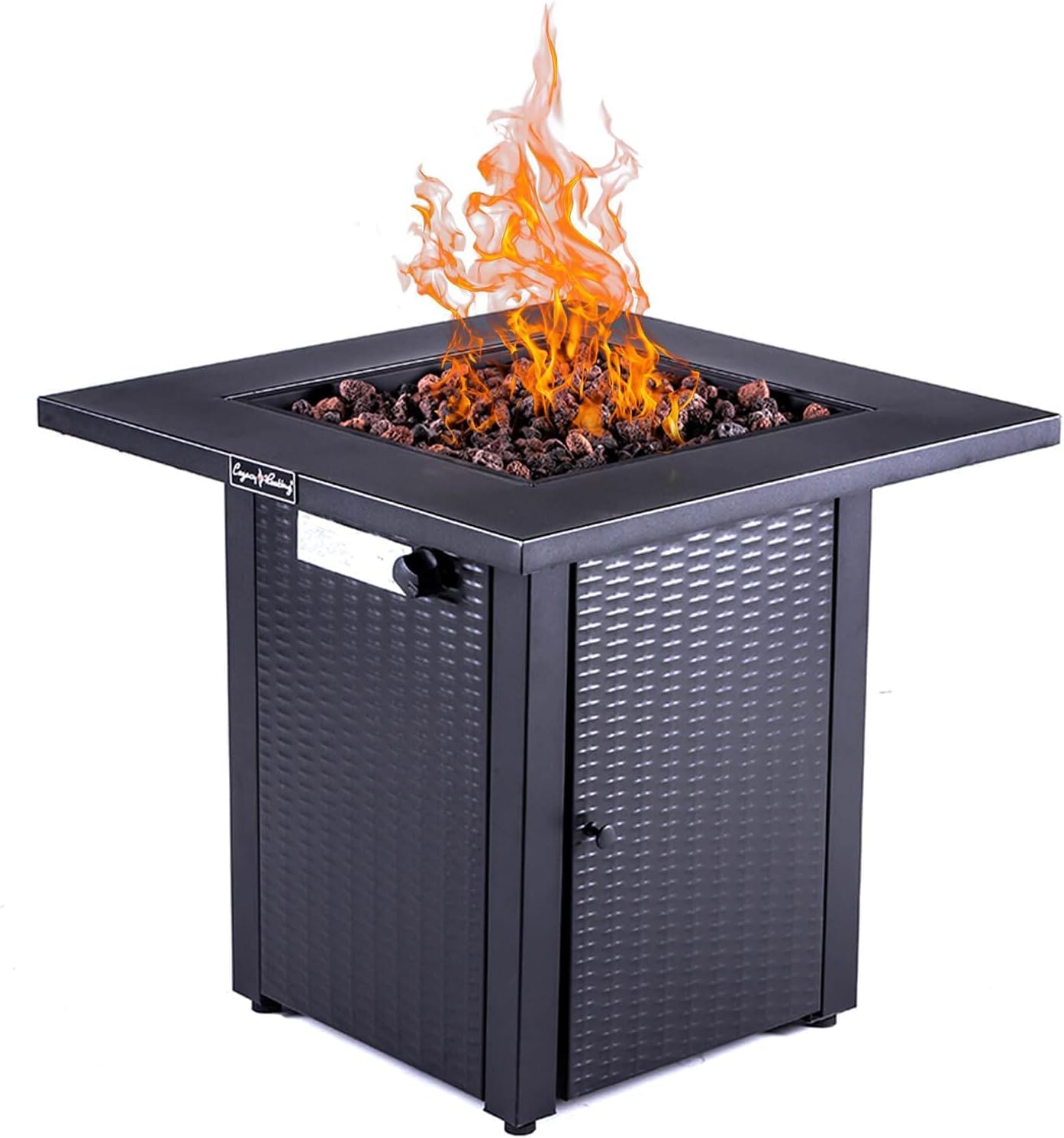 28in Outdoor Propane Fire Pit Table, 50,000 Btu Black Gas Firepit with Lid, Lava Stones Adjustable Flame – Etl Certified for Patio, Backyard, Deck (1 Doors)