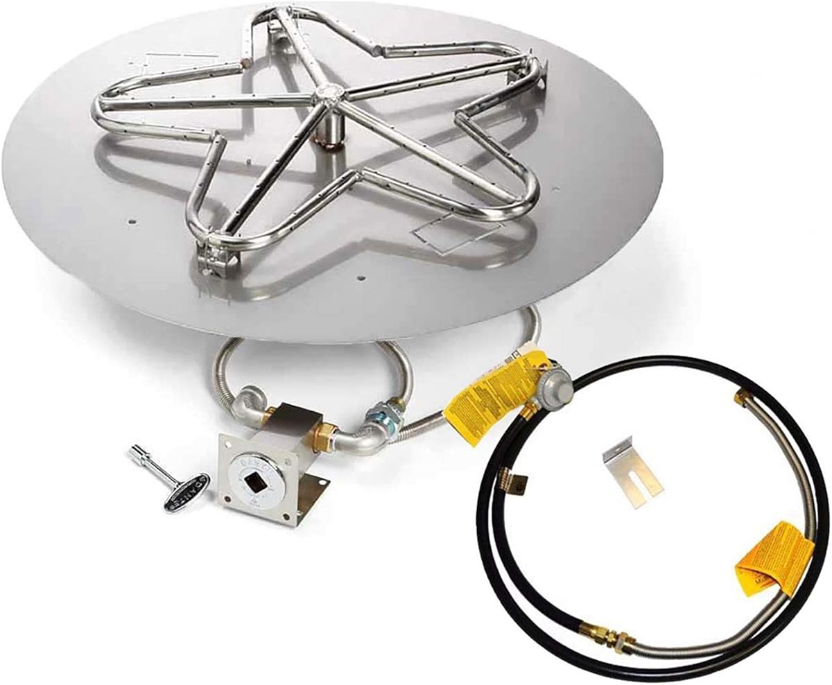 HPC Fire UL Listed Match Light Gas Fire Pit Kit for Small Tanks, 30-Inch Flat Pan (PENTA30MLFPK-FLEX-LP-ST), Propane