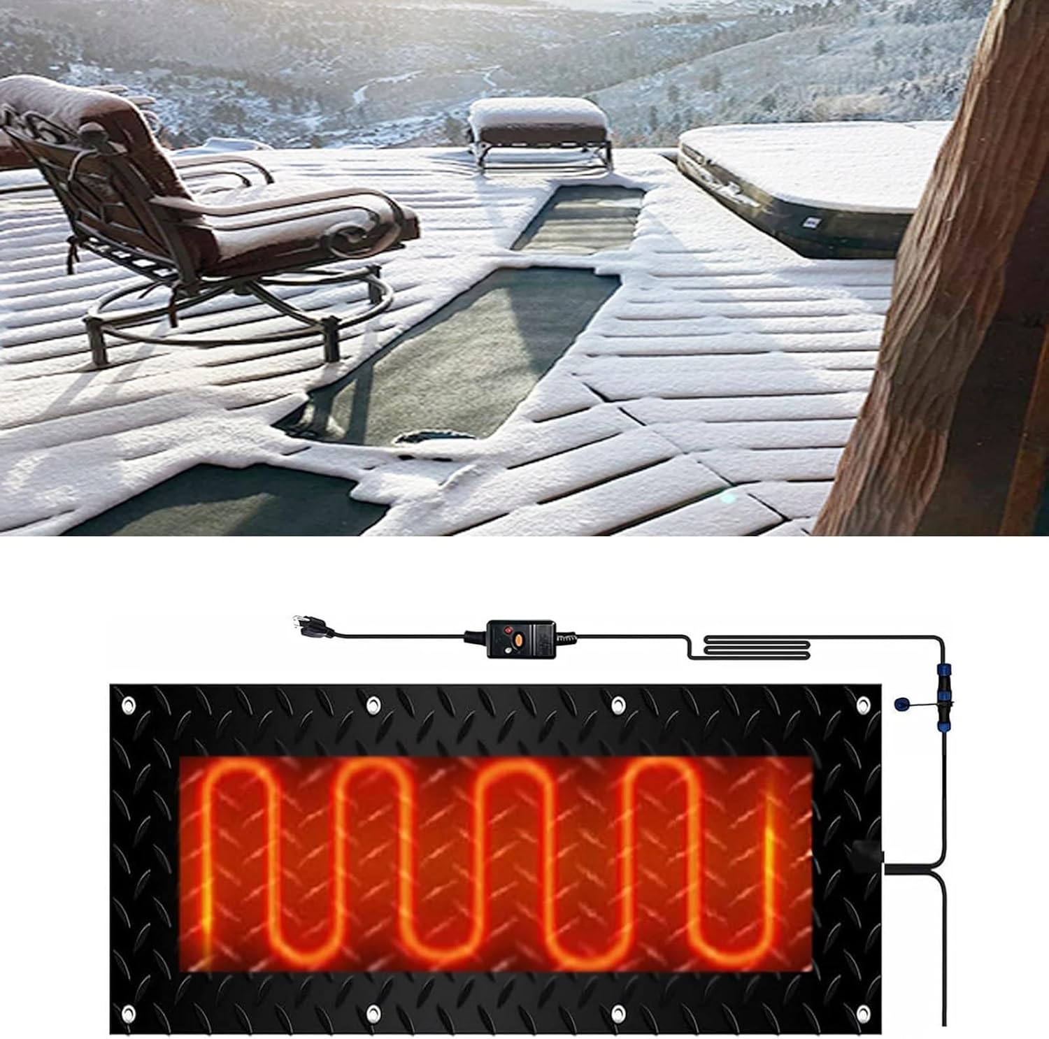 Outdoor Snow Melting Mat, Stair Heated Snow Melting Mat, Heated Snow Melting Mat, 2 Inch/Hour Speed ​​Snow and Ice Heating Mat for Driveways, Deck and Walkways, Winter Stairs(1 Pcs,30x90cm/12x36in)