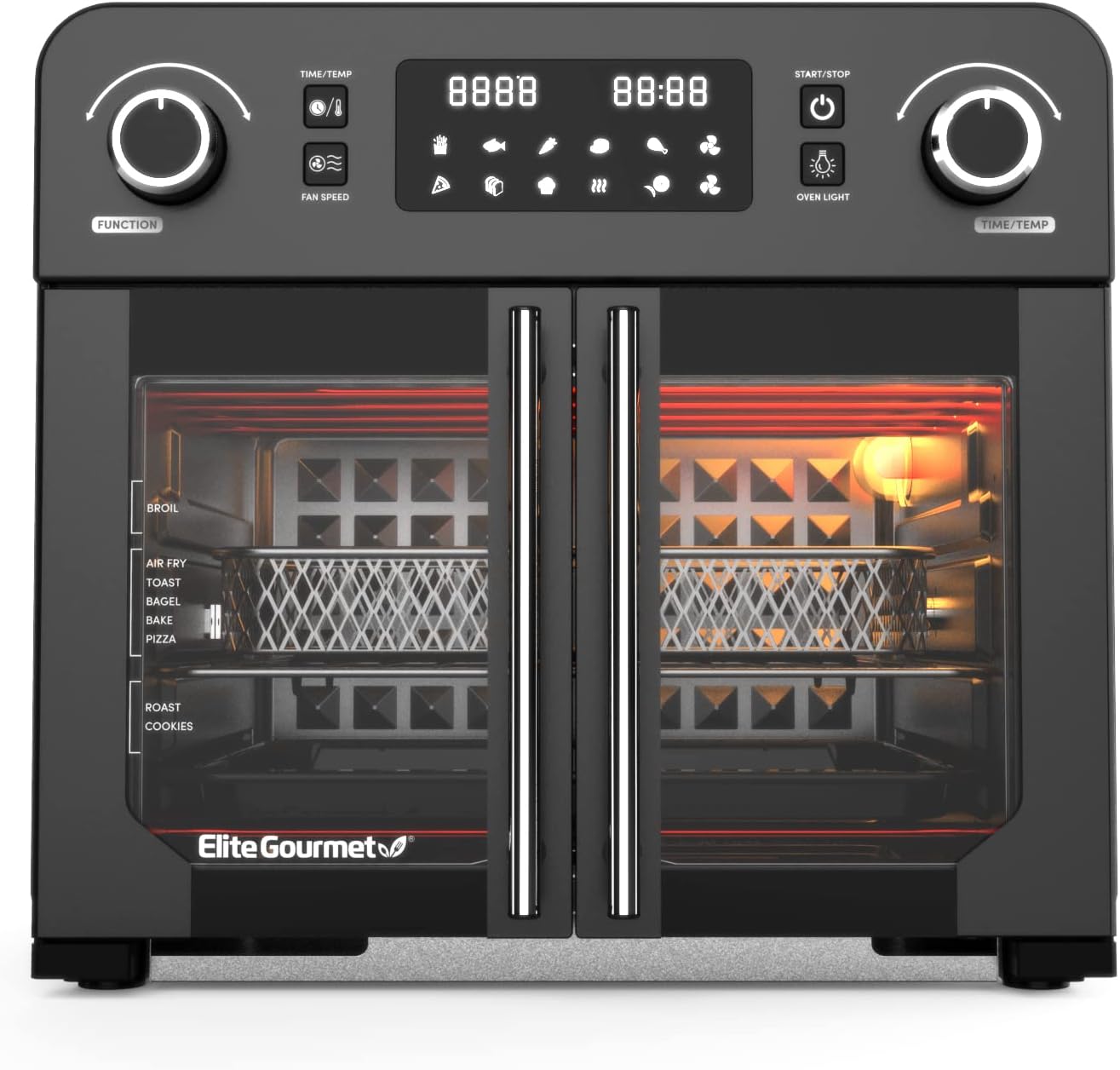 Elite Gourmet EAF9010B All Steel Exterior, 24.5Qt. French Door Air Fryer Convection Countertop Oven, 12