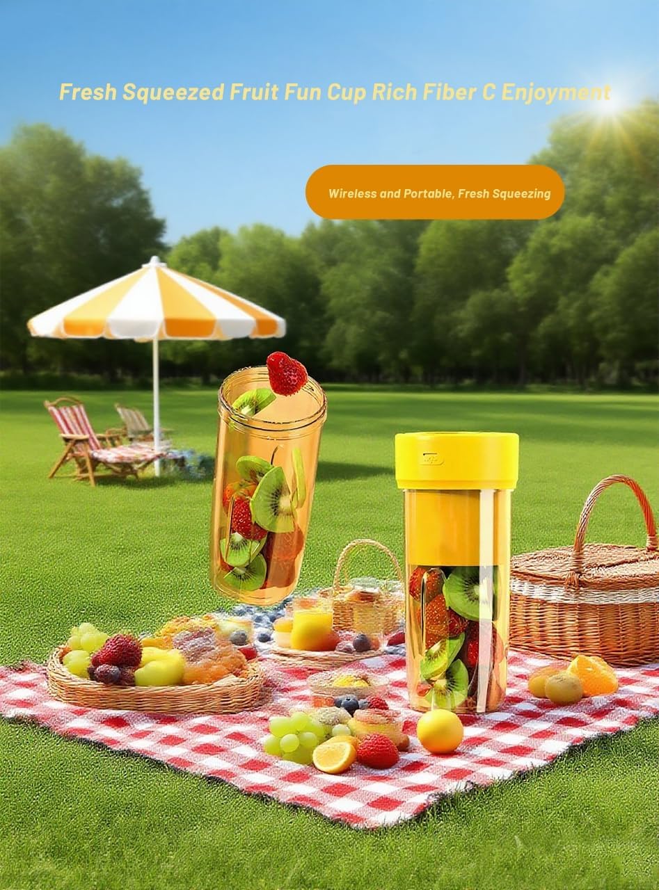 Portable Electric Juicer Cup, Wireless Rechargeable Blender with 4-Blade Design, Food Grade PP Material, Yellow (Orange yellow)