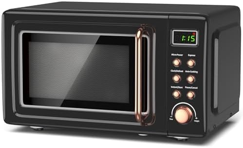 Moccha Retro Microwave, 0.7Cu.ft Compact Microwave, 700-Watt Countertop Microwave Ovens w/5 Micro Power, Delayed Start Function, LED Display, Child Lock, Small Microwave (Black)