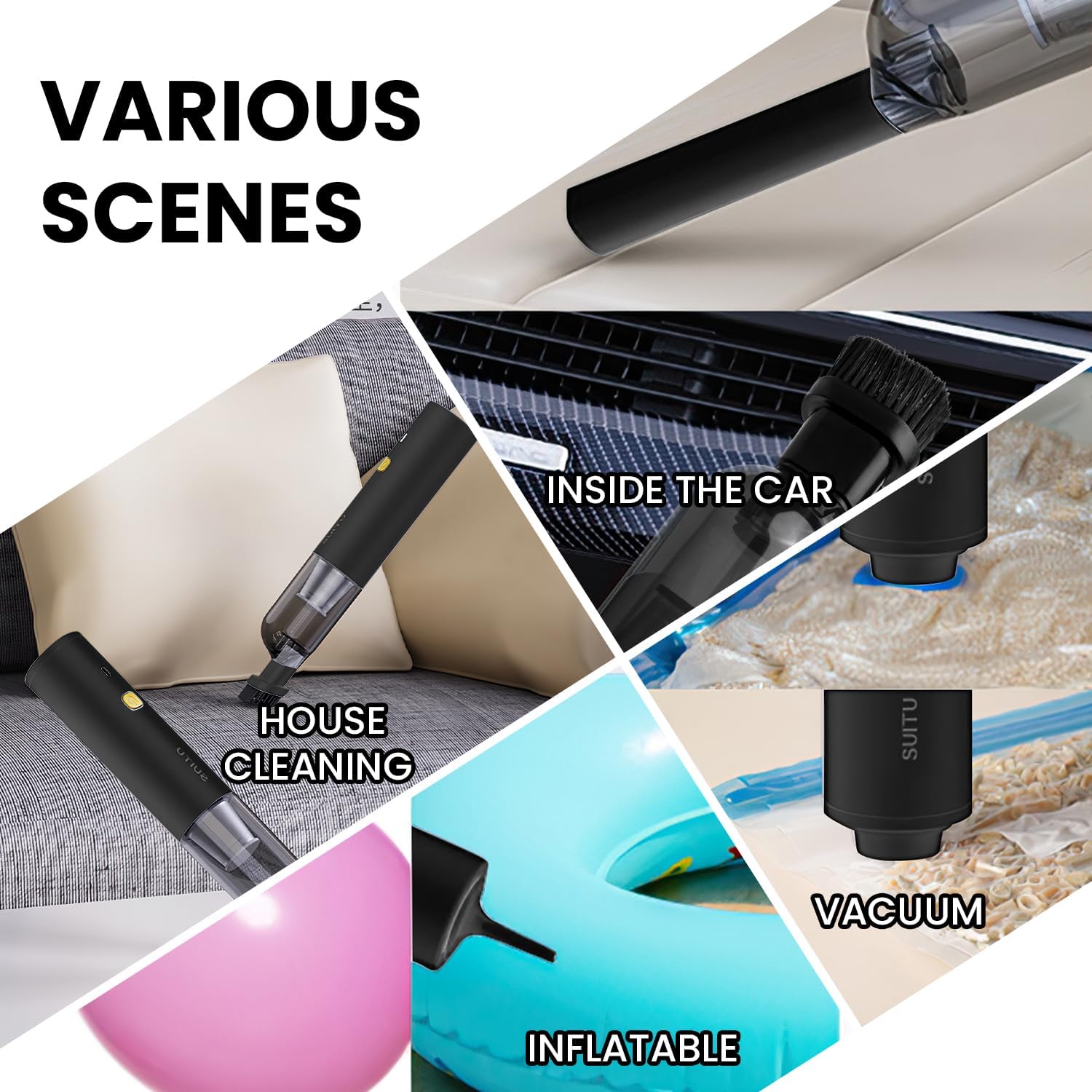 Cordless Car Vacuum Cleaner, Portable Handheld 6 in 1 High-Power Wireless Vacuum Cleaner for Home and Car, USB Fast Charging, Suitable for Cleaning in Various Scenarios-Black