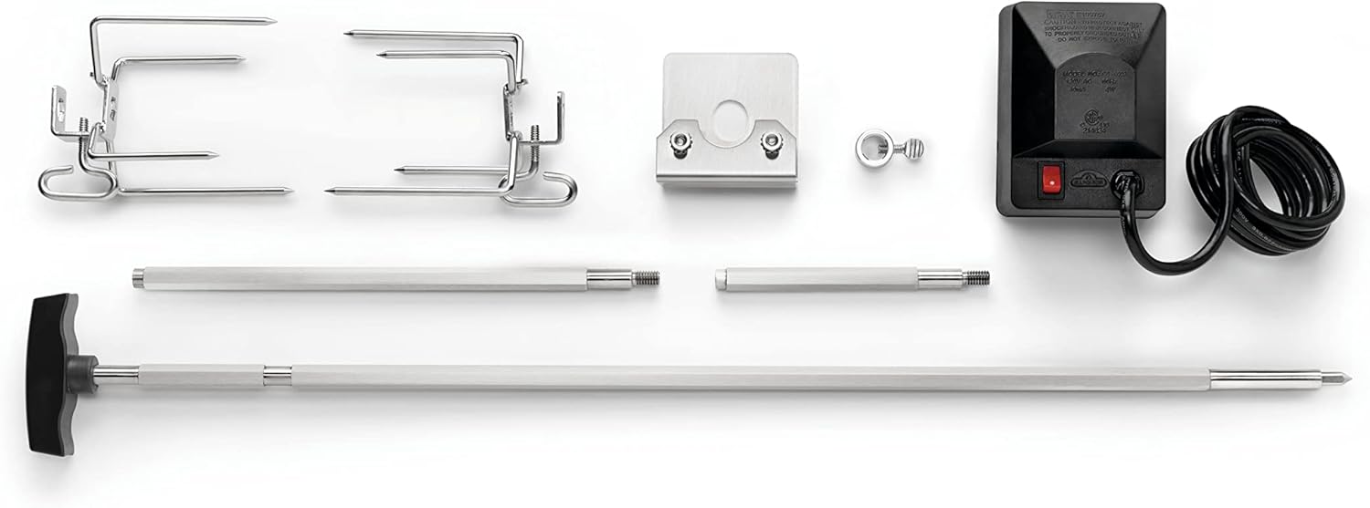 Napoleon BBQ Grill Accessory, Heavy Duty Rotisserie Kit For All Rogue BBQ Grills, Holds Up To 15 lbs, Heavy Duty Motor, Hexagonal Stainless Steel Spit Rod, 2 Forks