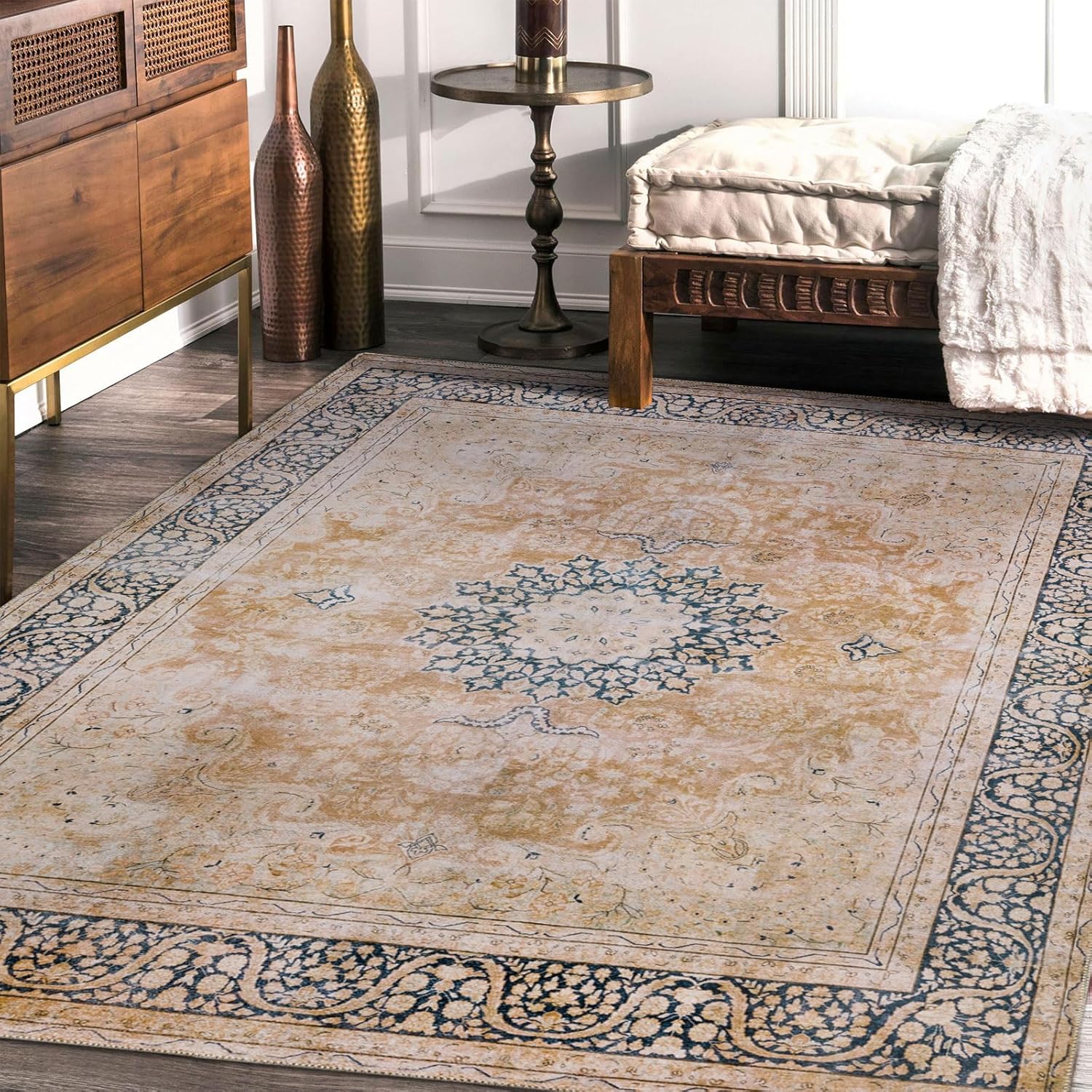 DECOMALL Maila 4X 6 Rugs for Entryway Machine Washable Orange Rug,Vintage Distressed Non Slip Area Rug Living Room Bedroom Boho Bathroom Laundry Room Foyer Carpet Indoor Rug