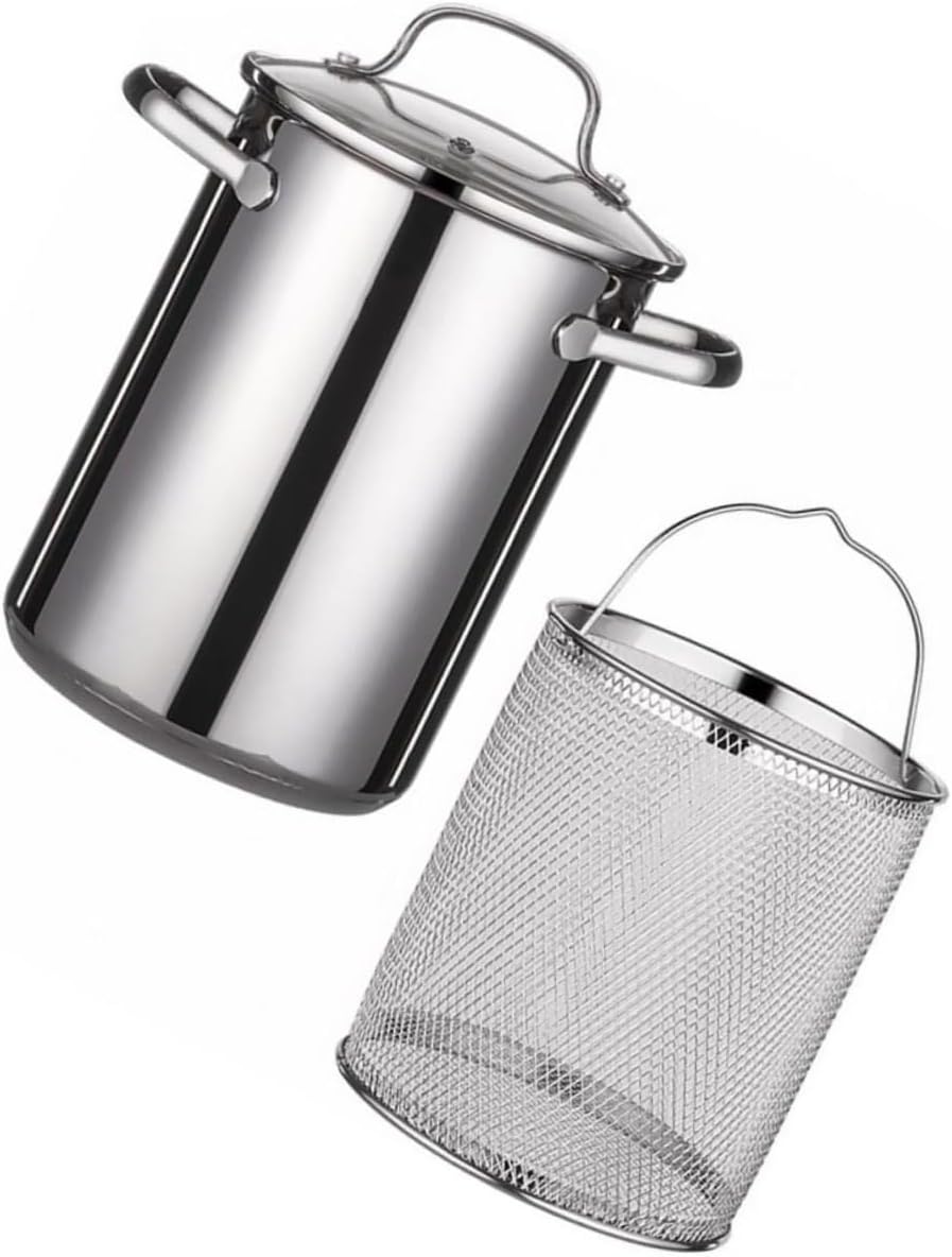 Stainless Steel Deep Fryer Pan with Frying Basket Heat Conductive Household Frying Pot for Gas Electric and Flame Stoves Capacity for Whole Chicken Stewing Kitchen Cookware