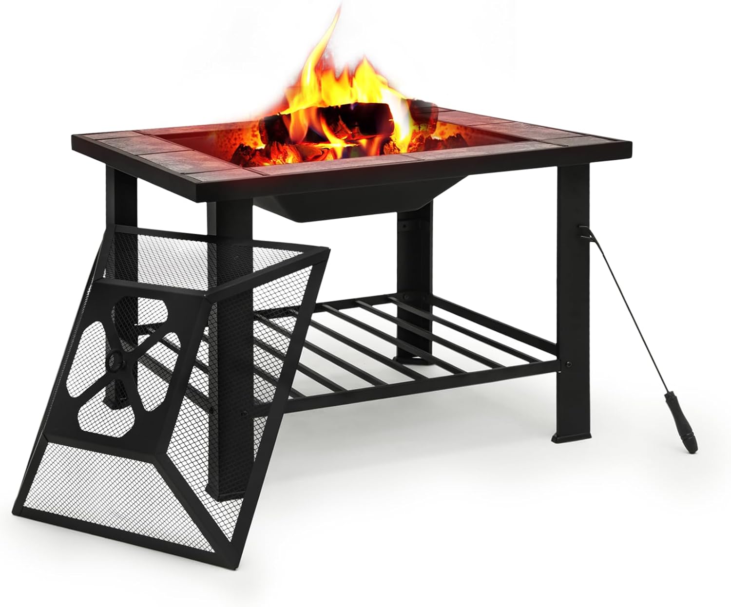Patio Fire Pit Table, Heavy Duty Square Firepit for Outside 30 Inch Wood Burning Fire Pits Table with Cover Poker & Grate for Outside Heating, Bonfire and Picnic