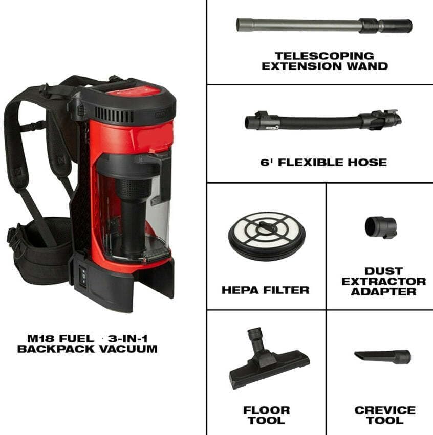 M18 Vacuum Cleaner for Milwaukee M18 18V 3-in-1 Cordless Backpack Vacuum Model# 0885-20, Black