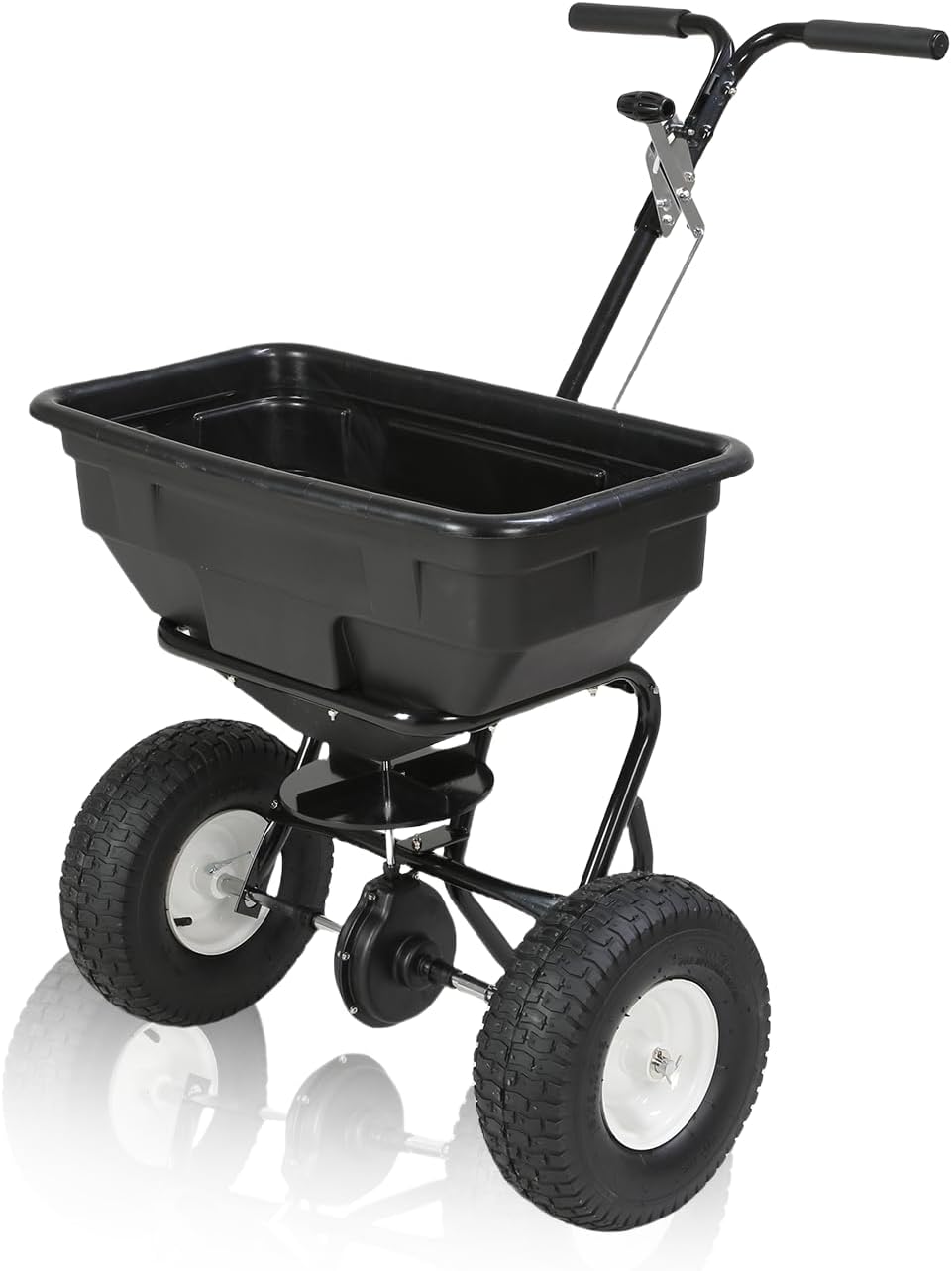 Walk Behind Push Broadcast Spreader Seed Salt Spread Control with Rubber Casters for Large Lawn, Garden, Black