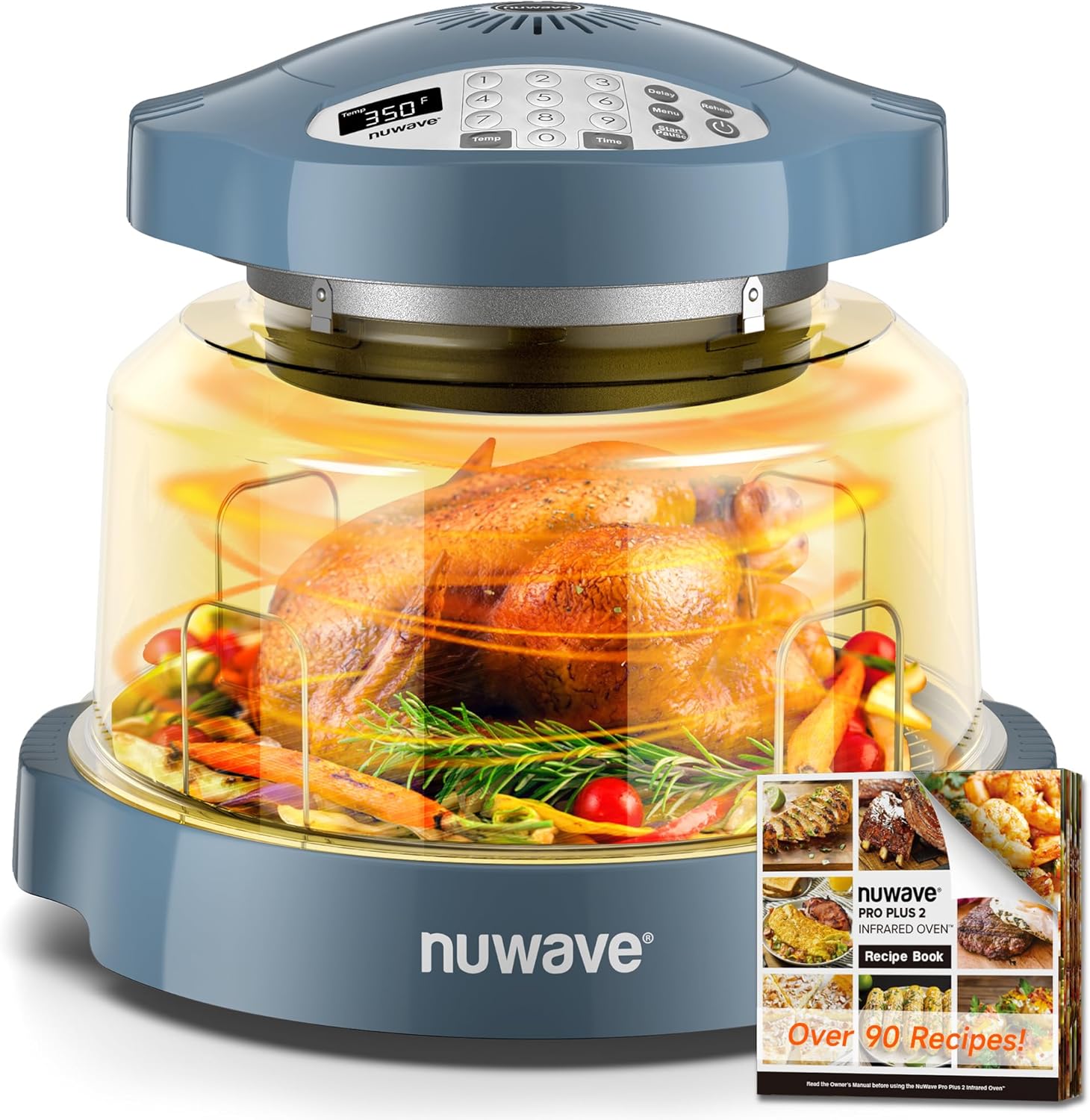 Nuwave Oven Pro Plus Air Fryer, Infra-Red Countertop, 2025 Advanced Convection, No Defrosting or Preheating, Cook Fresh or Frozen, Durable Power Dome, 100 Presets & 50 Memory, PFAS Free, Cozy Blue