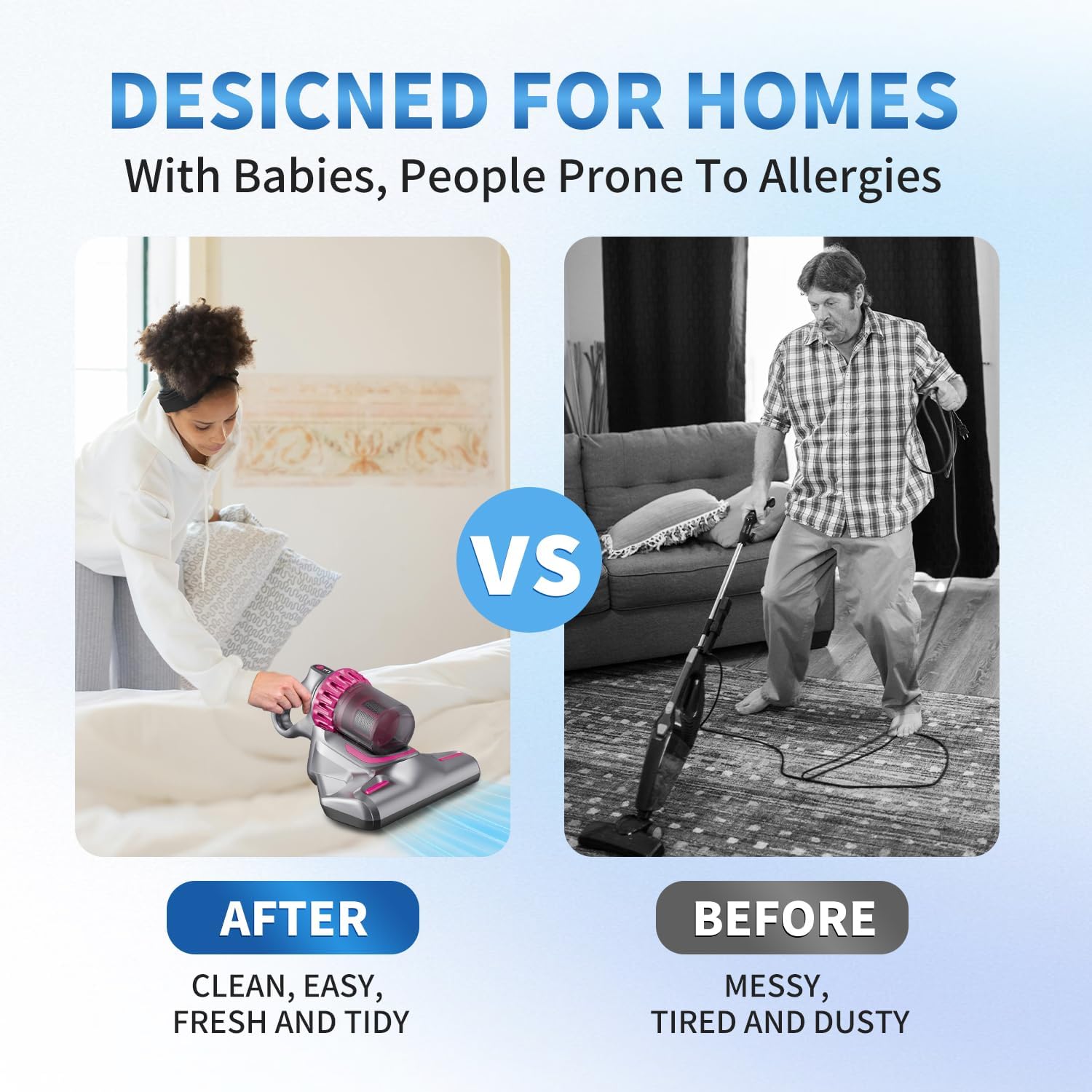 PATO Mattress Vacuum Cleaner, 10KPa Suction with UV-C Light & HEPA Filter, 4-in-1 Bed Cleaner for Sofa, Car, Carpet, Pet Hair