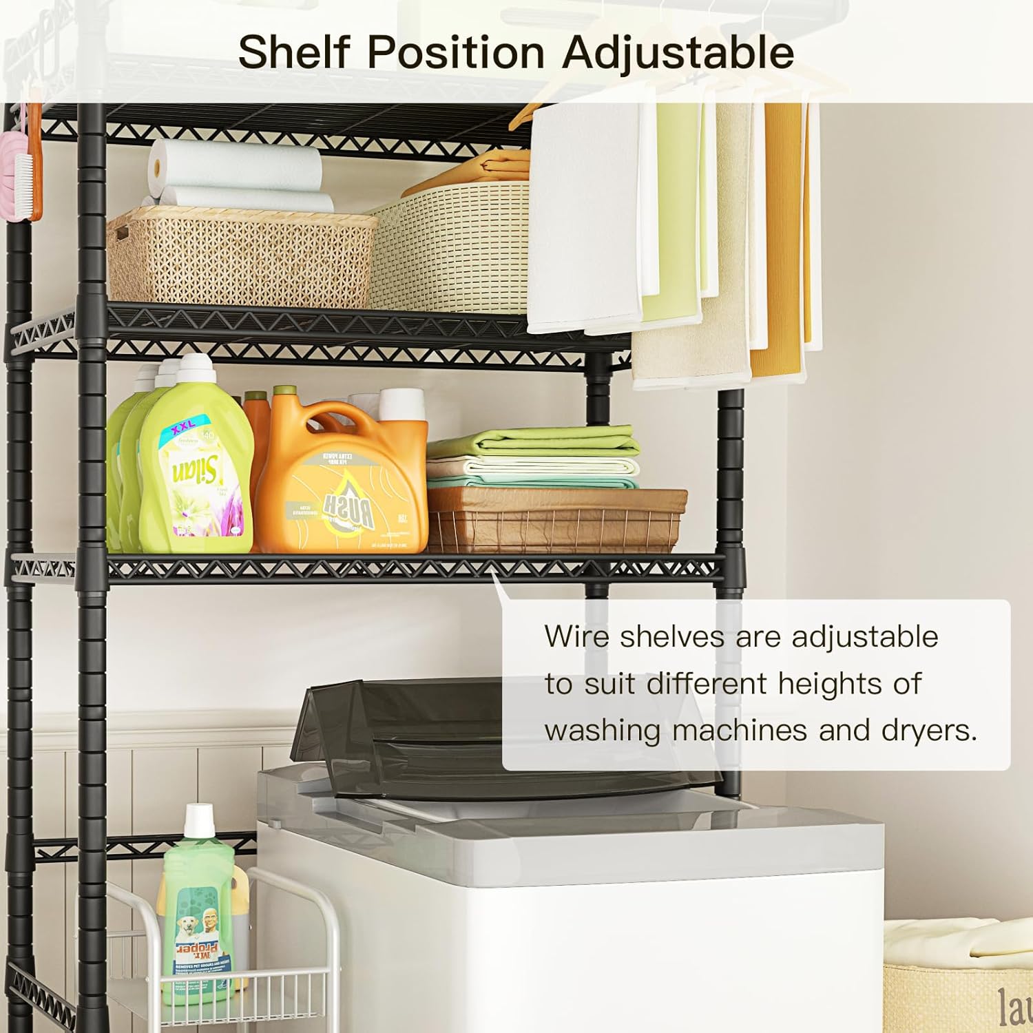 Ulif U11 Over Washer and Dryer Shelves, 3 Tiers Laundry Room Storage and Organizer Standing Shelf, Metal Freestanding Clothes Drying Rack, 33.9