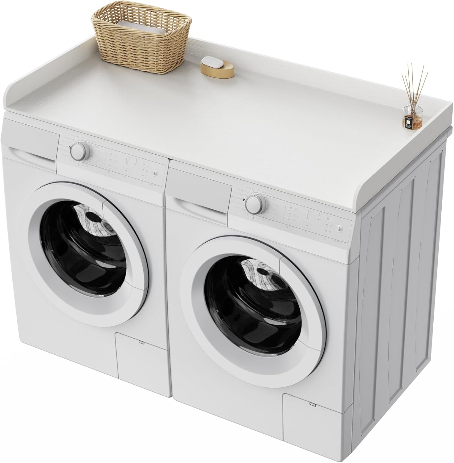 Fabuday Wood Washer Dryer Countertop for Laundry Room - 54'' W x 27.5'' D x 3.2'' H Laundry Counter Table for The Top with Edge, Storage and Organization Over Washing and Dryer, Crisp White
