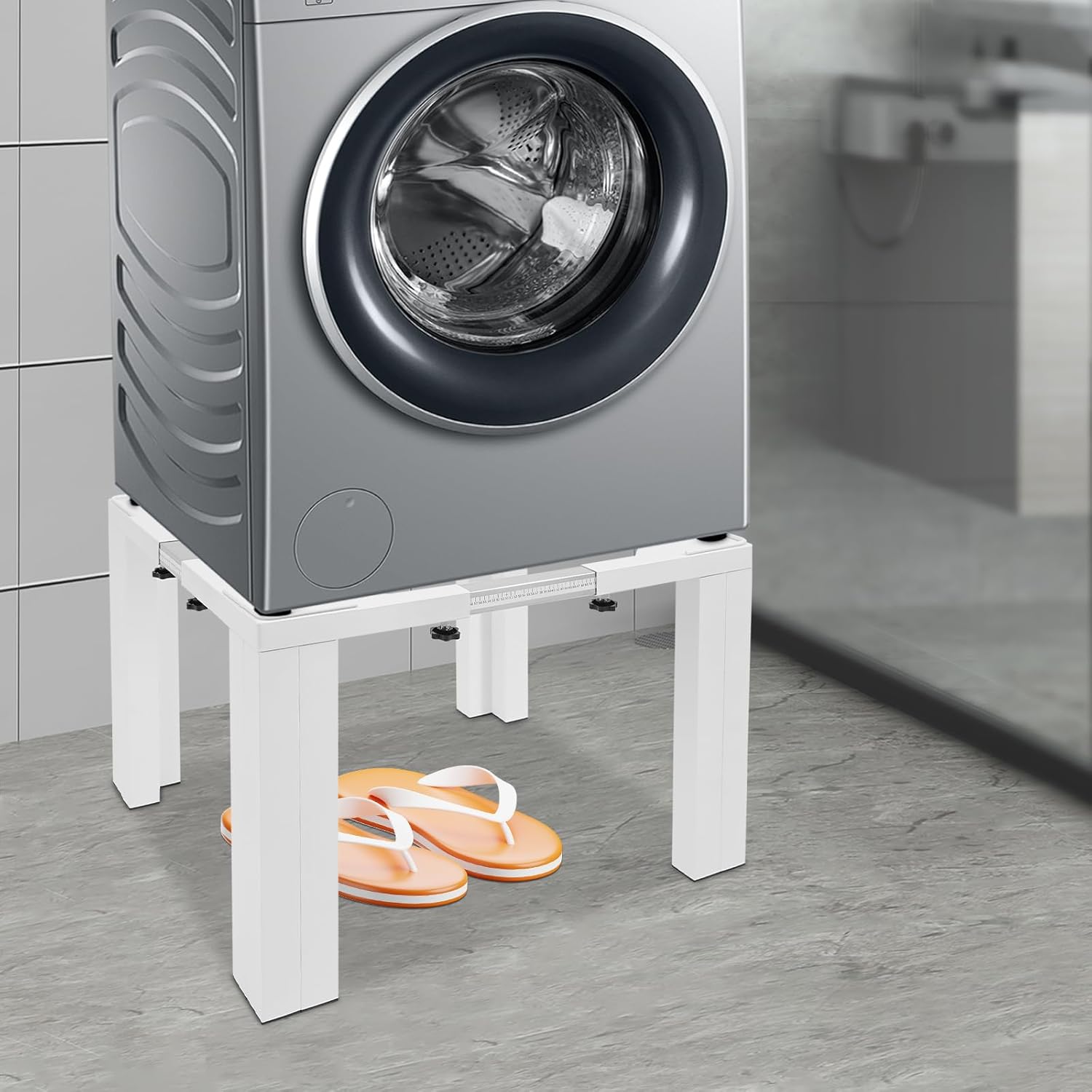 Heavy Duty Stainless Steel Washing Machine Stand 1200Lbs, Adjustable Washer Dryer Refrigerator Base 16In Height, Universal Appliance Rack for Laundry Room, Home, Commercial Use (White)