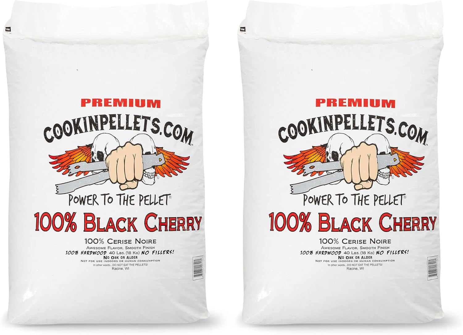 CookinPellets 40-Pound Premium All-Natural Black Cherry Hardwood Grill Smoker Wood Pellets, No Bark or Fillers, for BBQ, Meat, and Veggies (2 Pack)