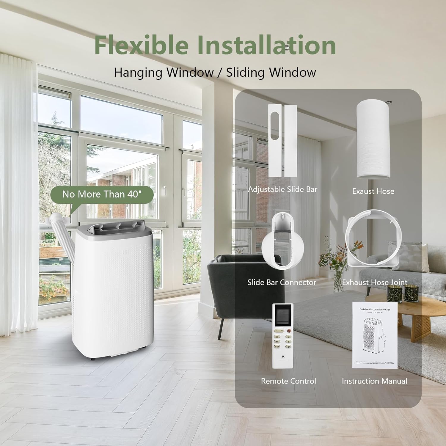 14000BTU Portable Air Conditioners for Room Cooling up to 750 Sq. Ft, 3 in 1 Mobile Indoor AC Units with Fan & Dehumidifier, Remote Control, Sleep Mode, 24H Timer, Window Vent Kit… (14000BTU)