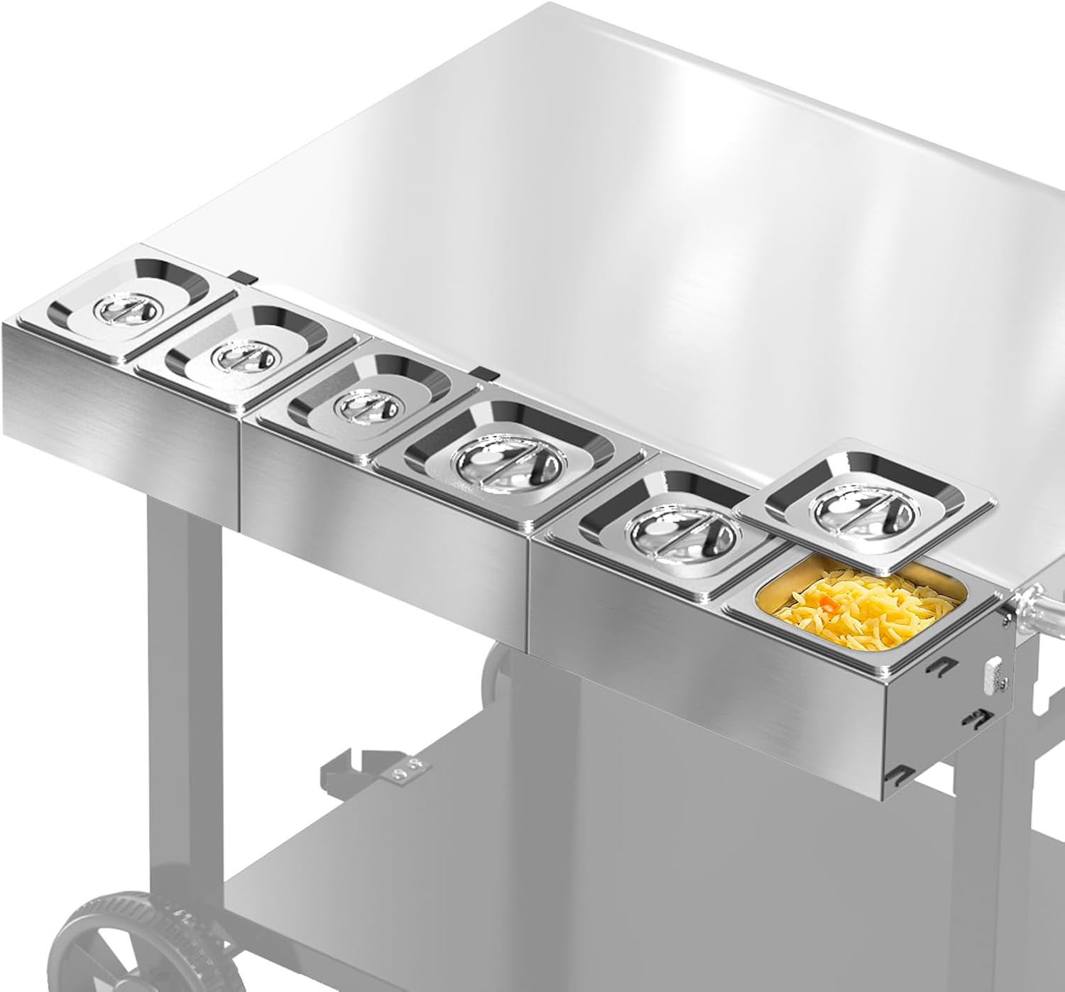 Pizza Topping Station for Pizza Oven Table, Stainless Steel Pizza Container with 6 Seasoning Containers with Lids, for Prepping Ingredients and Toppings, Oven Accessories Outdoor